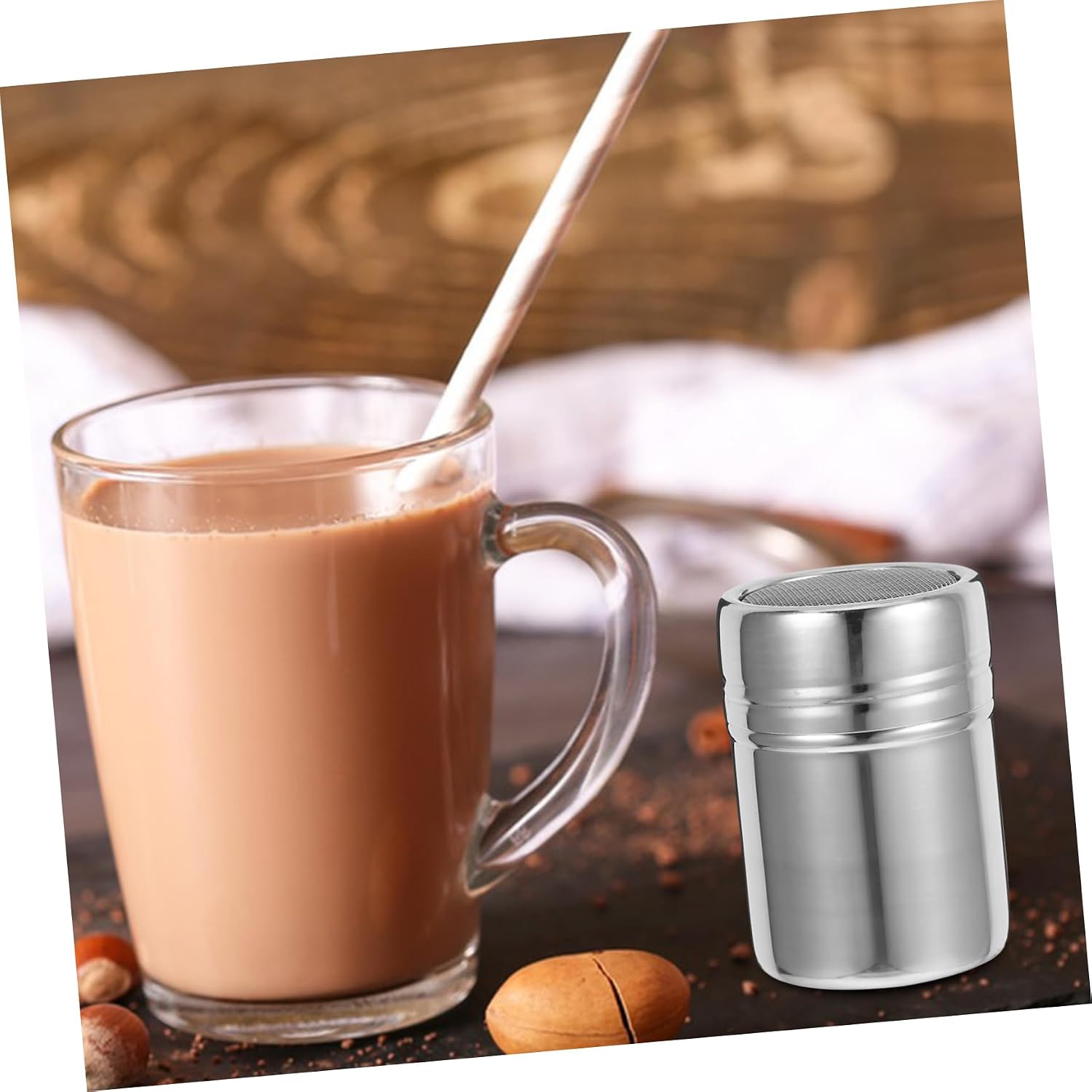 200ml Sugar Powder Shaker Fine Mesh, with Lid Stainless Steel
