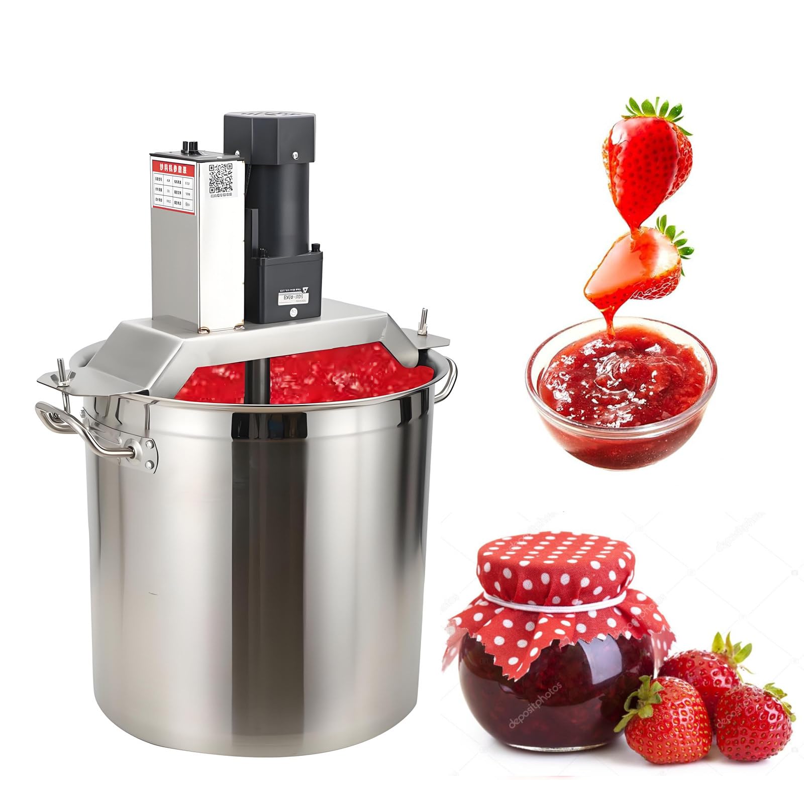 GLJTUO Electric Mixer Machine,Electric Food Mixer - Commercial Automatic Jam Stirrer with 4-Blade Mixing Scraper for Soup, Sauce, Beverages, Jam & Porridge - One-Touch Operation,40L/10.5Gal