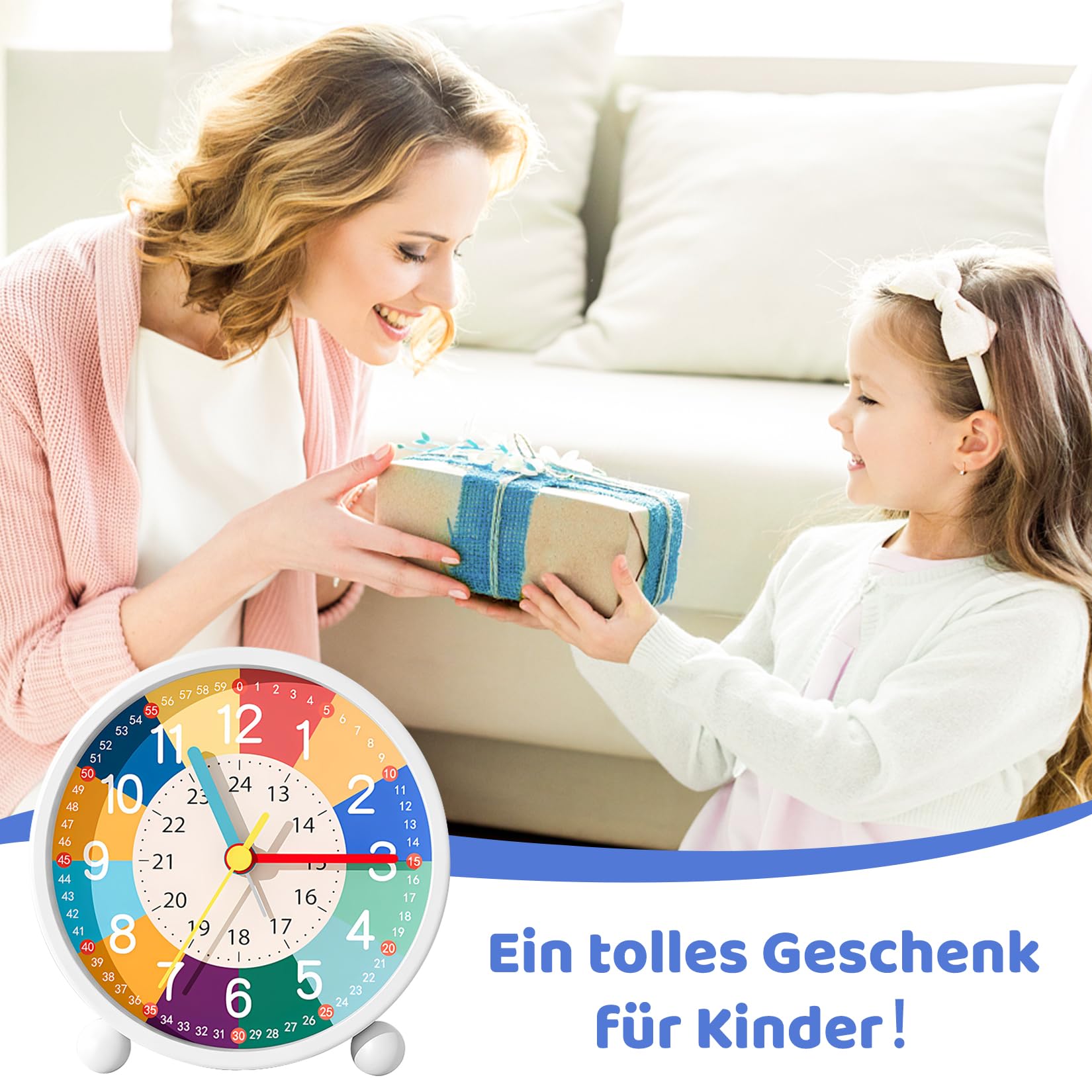 Idota Sveglia per Bambini Analogica con Luce Notturna e Dolce Suoneria, Senza Ticchettio, Funzionamento a Batteria (Senza Batteria) per Ragazze e Ragazzi
