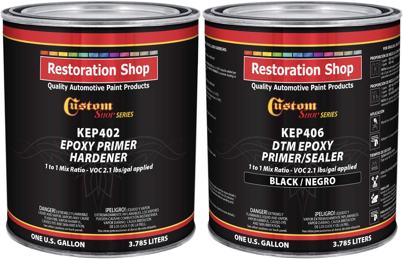 Custom Shop - Black Epoxy Primer/Sealer 2.1 VOC (2-Gallon Kit) Anti-Corrosive DTM High-Performance Primer for Automotive and Industrial use Kit= 1 Gal. Epoxy Primer +1 Gal. Epoxy Hardener (1-1 Mix)