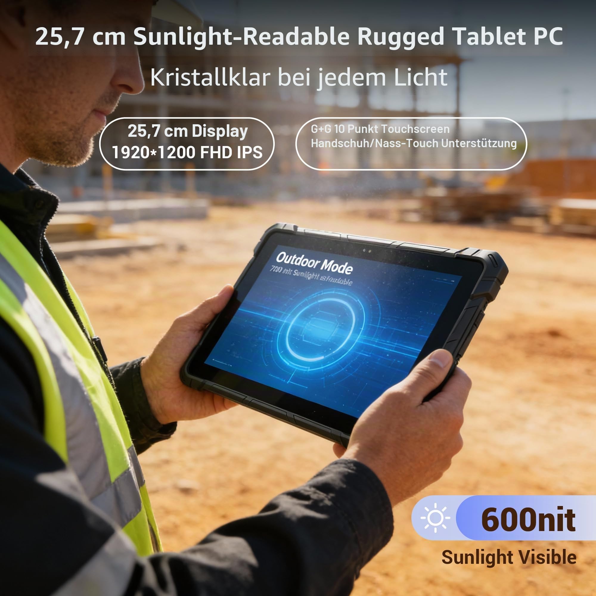 Robustes Tablet PC Win11 Outdoor PC Tablet Staubdichtes Wasserdicht Stoßfest, N150, 16GB Ram, 256GB Rom, Sonnenlichtlesbares Display, SIM 4G, GPS, NFC, Barcode Scanning, Type-C, RS232