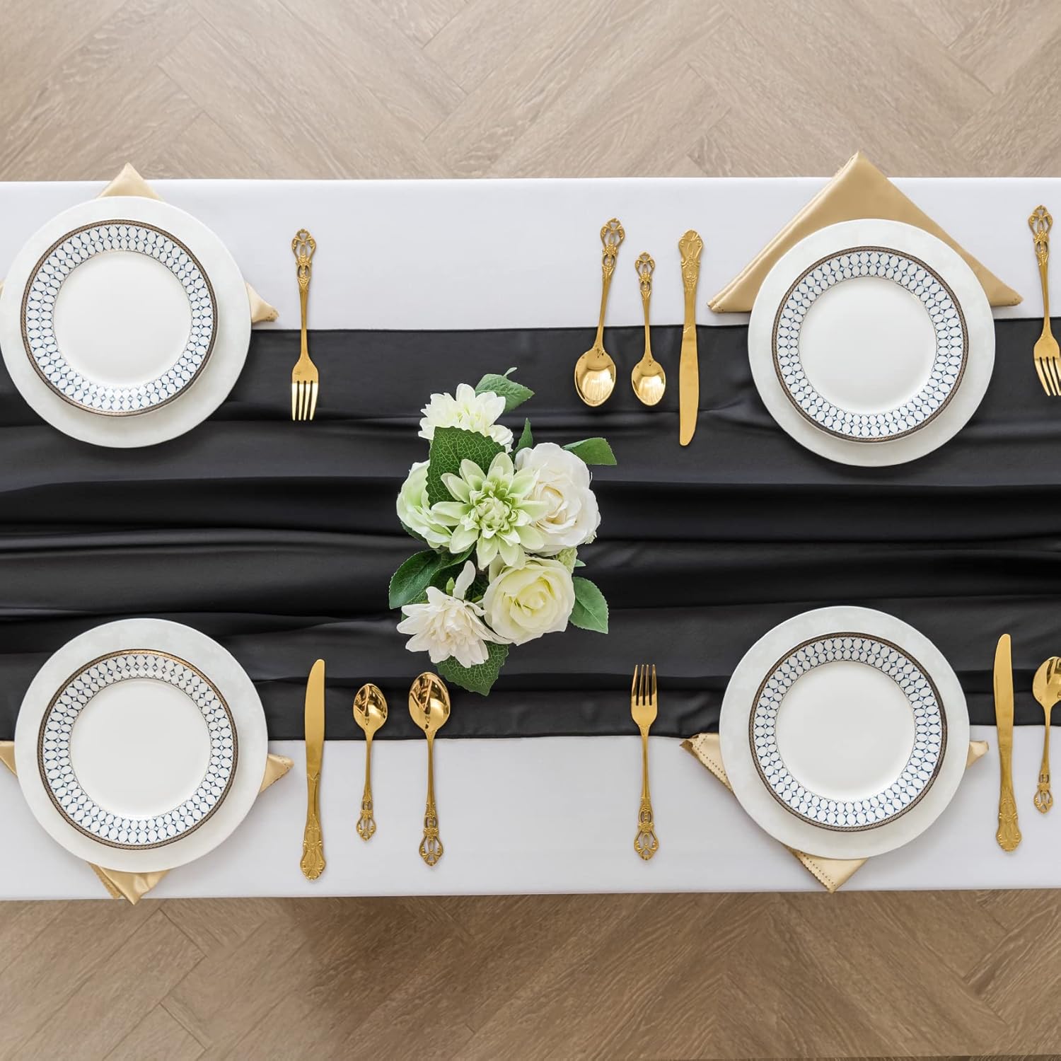 12Pack Chiffon Table Runner, Wedding Table Runner, 29x120 inches Gauze Table Runner, Rustic Sheer Table Decor for Romantic Bridal Shower, Baby Shower, Birthday Party Cake Table(Black)