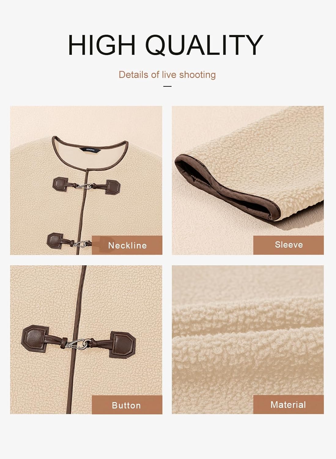 Dokotoo Womens Long Sleeve Jackets Fashion Faux Shearling Oversized Color Block Button Sherpa Jacket Coats - Image 5