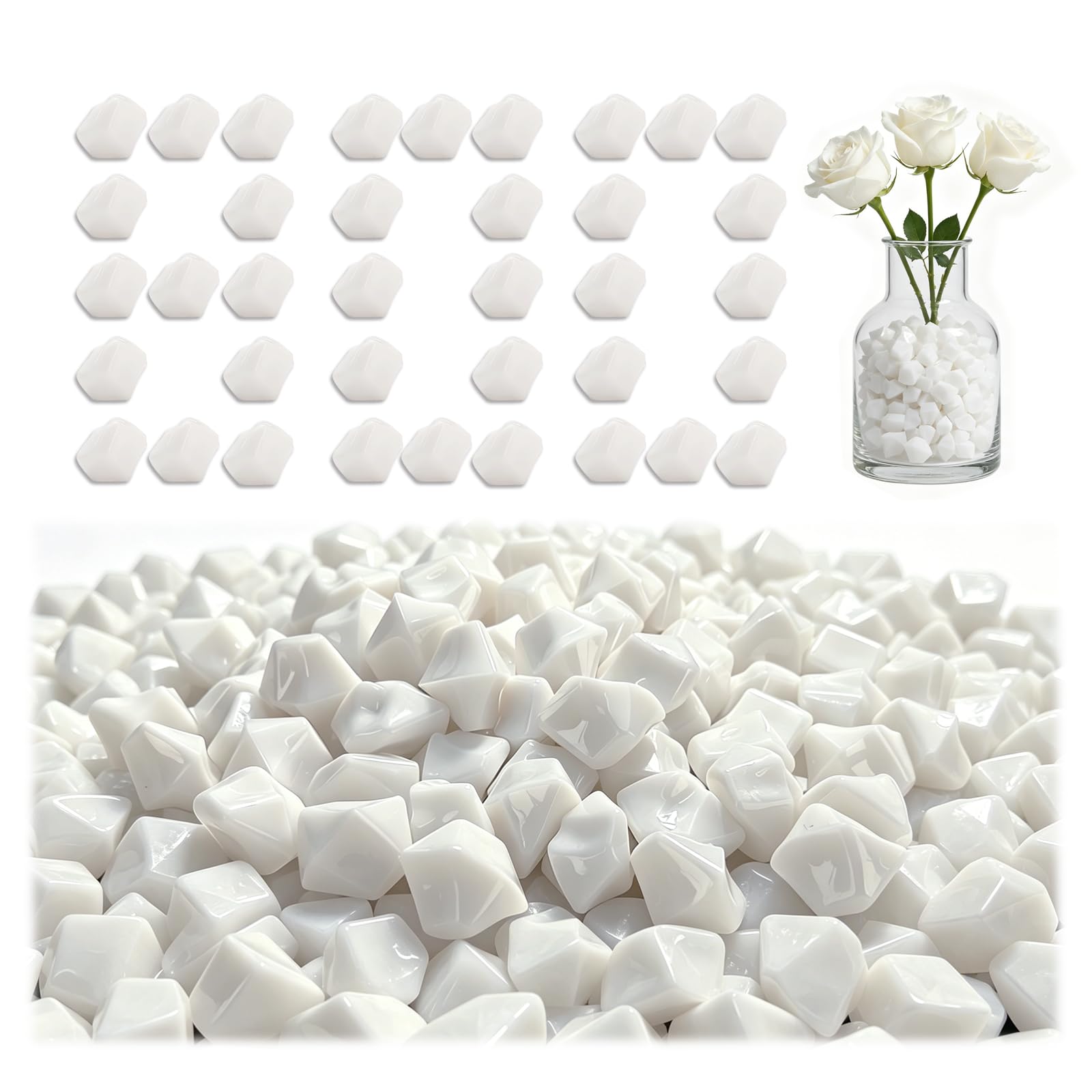 Hexizexi 800 Pcs White Fake Ice Acrylic Ice Crystals Acrylic Ice Gems for Vase Party Desktop Decoration Handicrafts