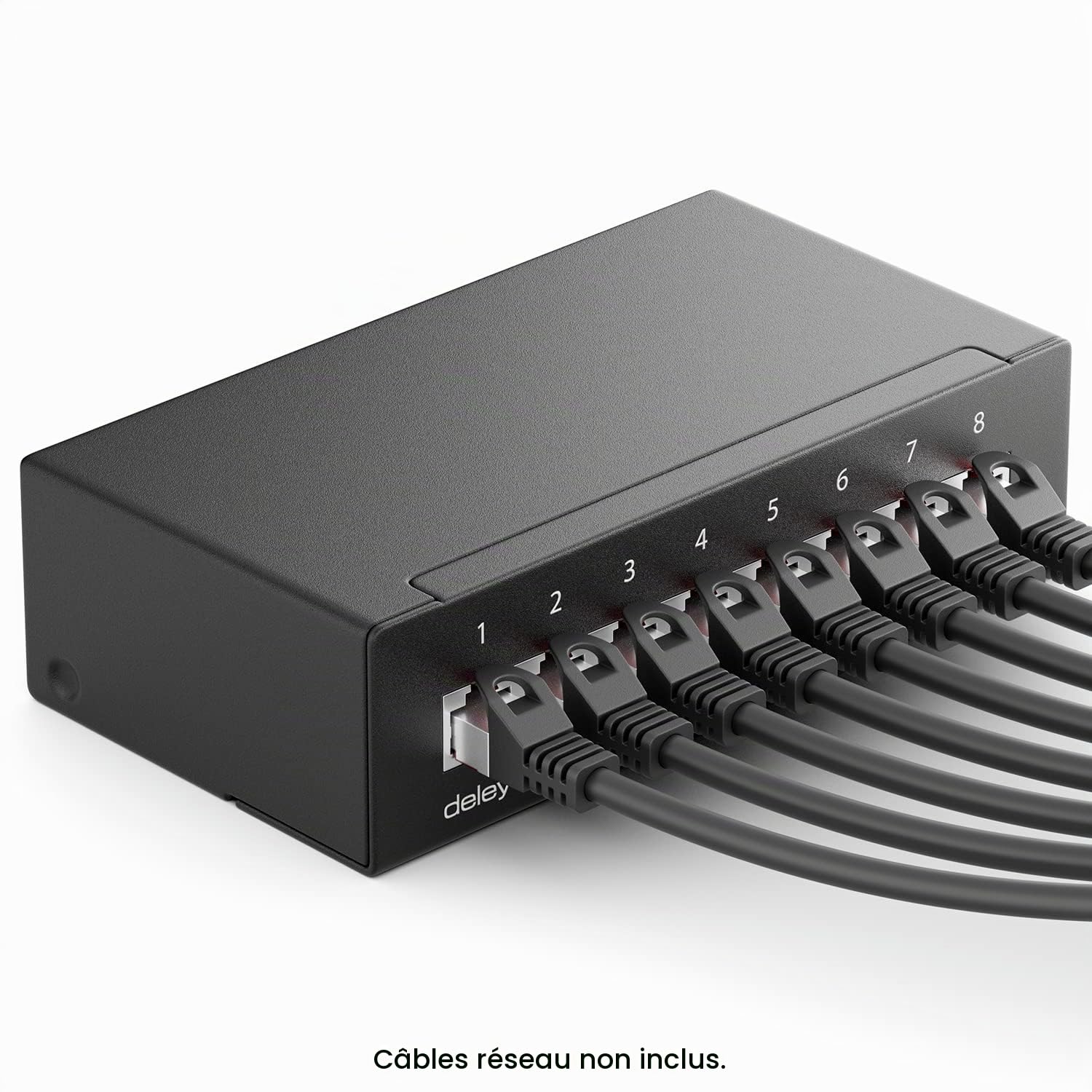 deleyCON CAT 6a Panneau de Brassage Panneau de Distribution 8 Ports 1 UH Desktop & Mural Blindé 8x Prise RJ45 LAN Câble D'installation Réseau TIA568A TIA568B RAL 9005 Noir
