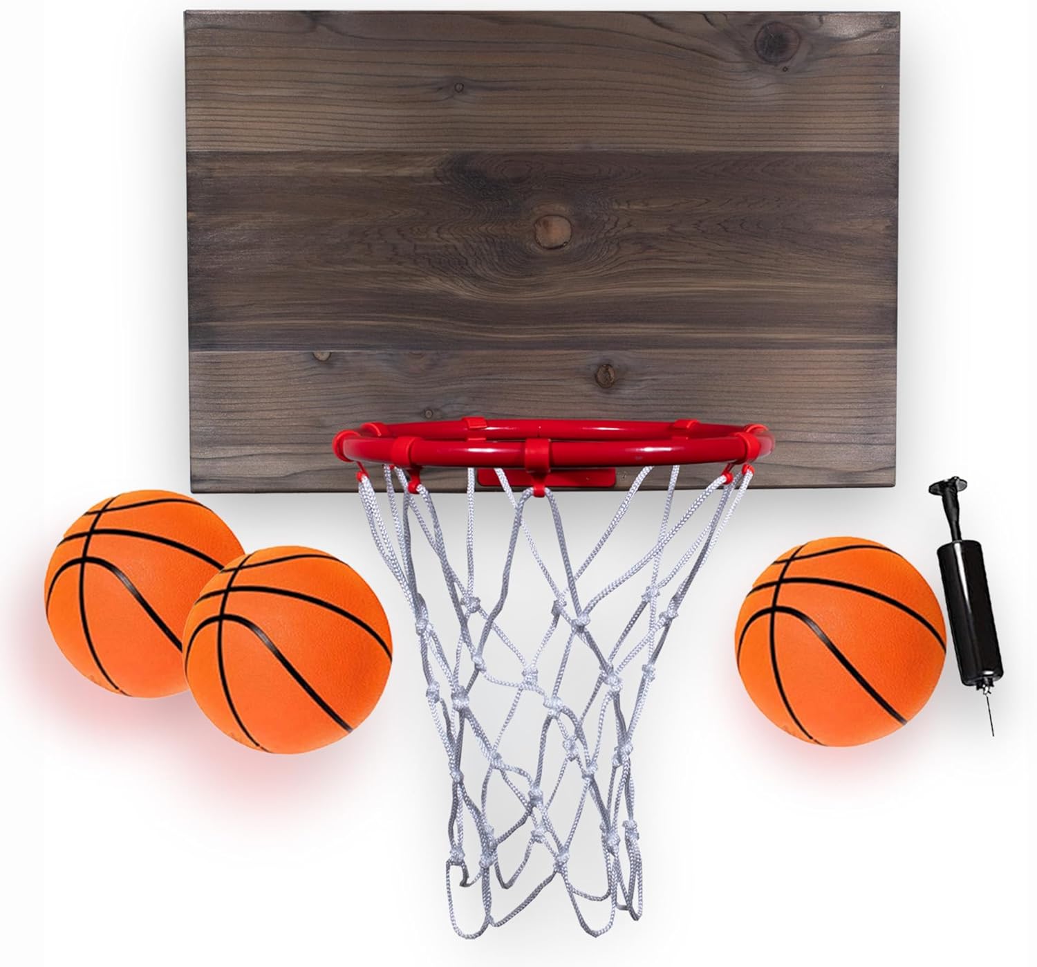 All-Star Mini Indoor Basketball Hoop & Ball Set in Solid red Cedar Made in USA. Unique Over The Door or Wall Option 3 Mini Basketballs for Indoor Fun.