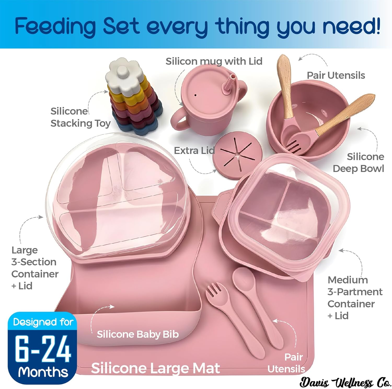 No-Mess Baby Feeding Set — Strong Suction Bowls + Soft Spoons (8-Piece) (Pink) - Image 5