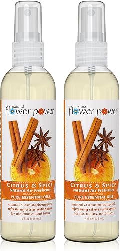 Natural Flower Power Ambientador, perfumado con aceites esenciales puros, eliminador de olores a base de plantas en aerosol de habitación y niebla