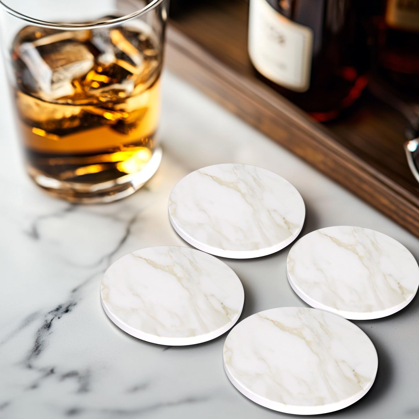 Dksyee Set di 6 sottobicchieri in ceramica stile marmo bianco con supporto, decorazione moderna per tavolino da caffè, sottobicchieri, sottobicchieri, sottobicchieri, sottobicchieri, in pietra