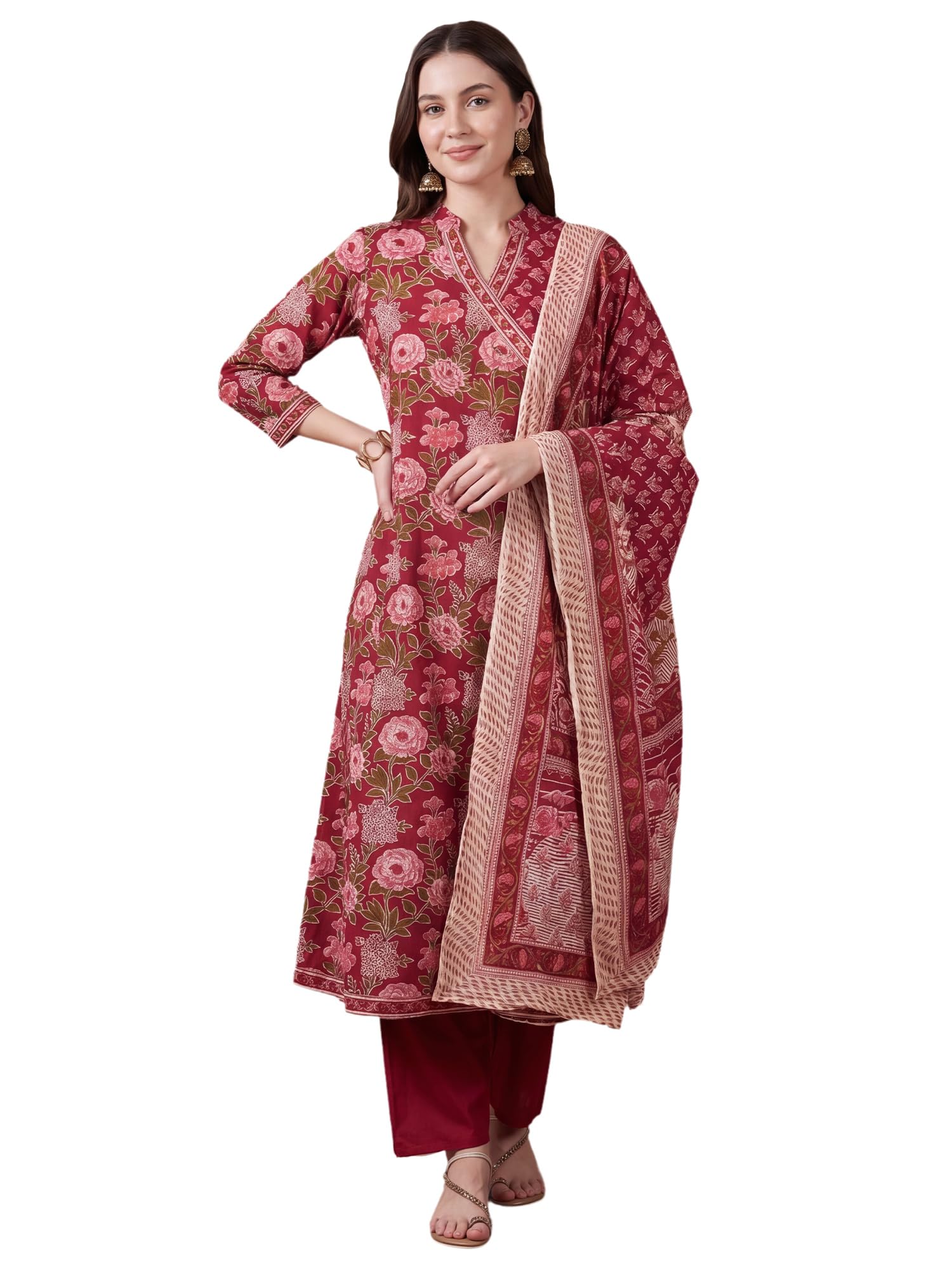 indo era Women's Pure Cotton Floral Printed Kurta & Pant with Dupatta Set (RRAI10714)-picture-38
