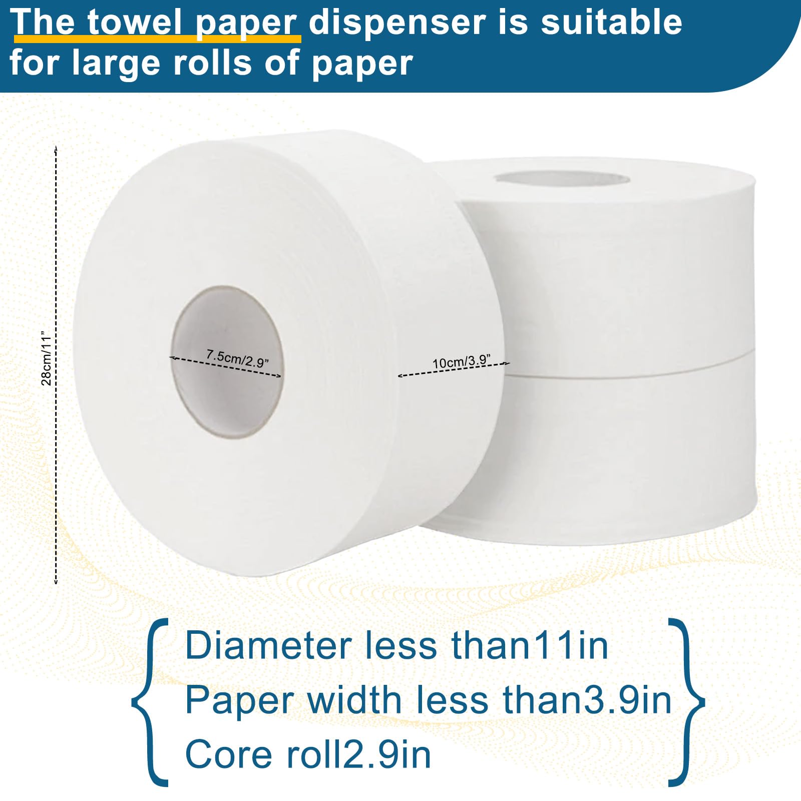 Modunful Dispensador de papel higiénico, soporte para rollo de papel higiénico tamaño mini jumbo montado en la pared, dispensadores de papel higiénico comerciales, soporte jumbo para inodoro, oficina