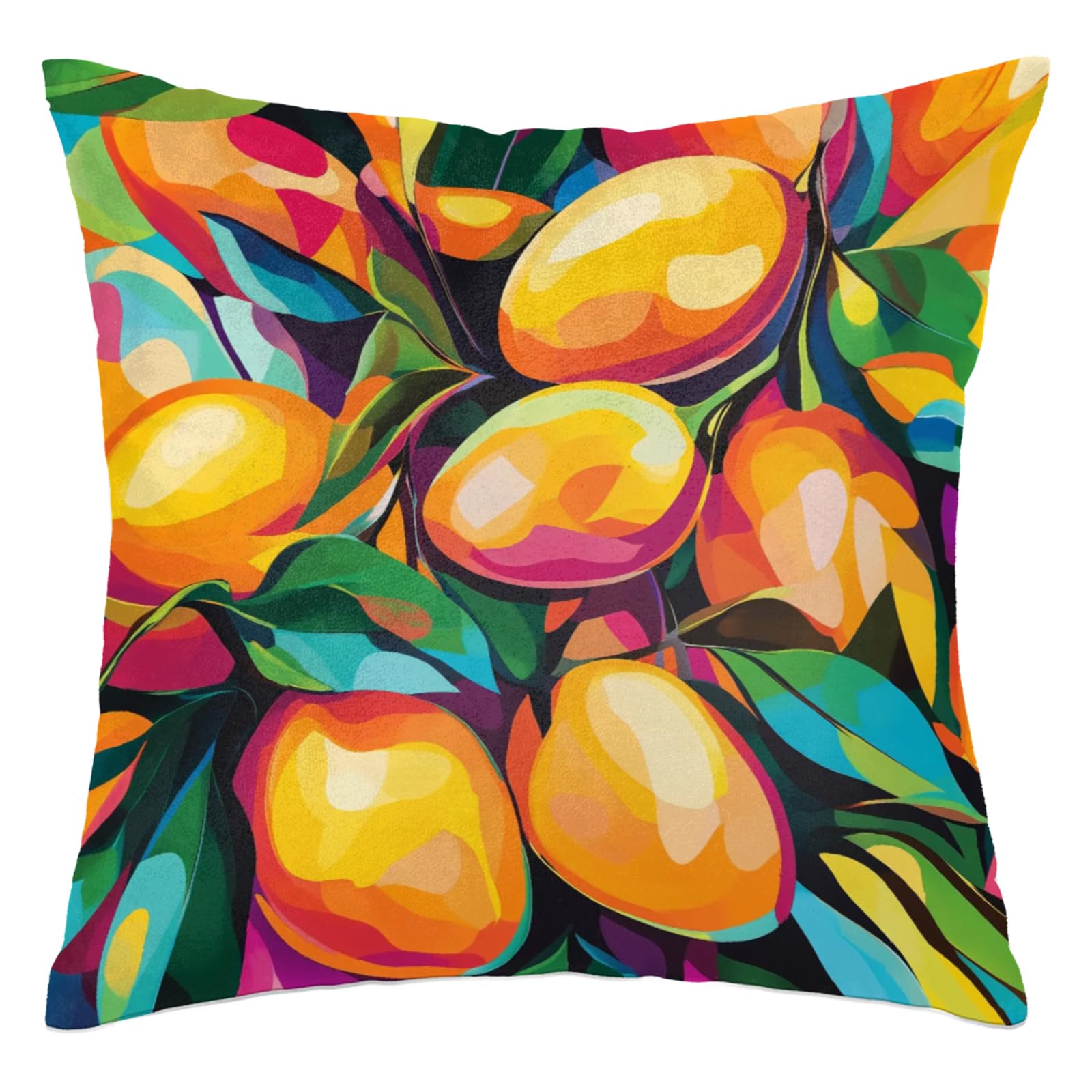 Gumuslen Orange Lemon Throw Pillow Covers Abstract Fruits Mango Pillow Cases Square Cushion Cover for Sofa Couch Bedroom Living Room 16x16 Inch