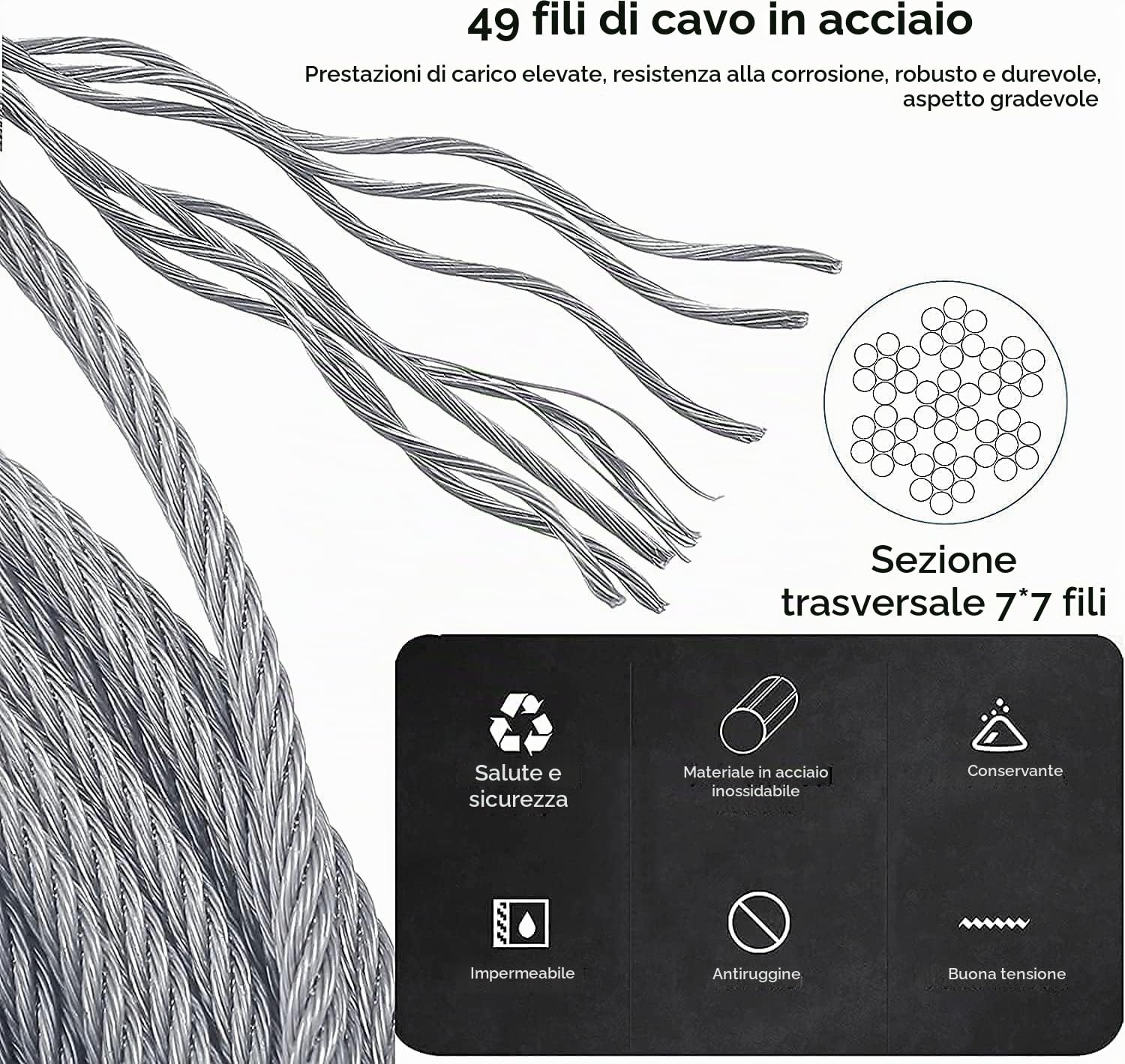Supporto per Piante rampicanti in Acciaio Inox, Sistema Professionale Set Completo con Supporti a Parete e 3mm Corda in Acciaio (8 Supporti, 12m Corda)