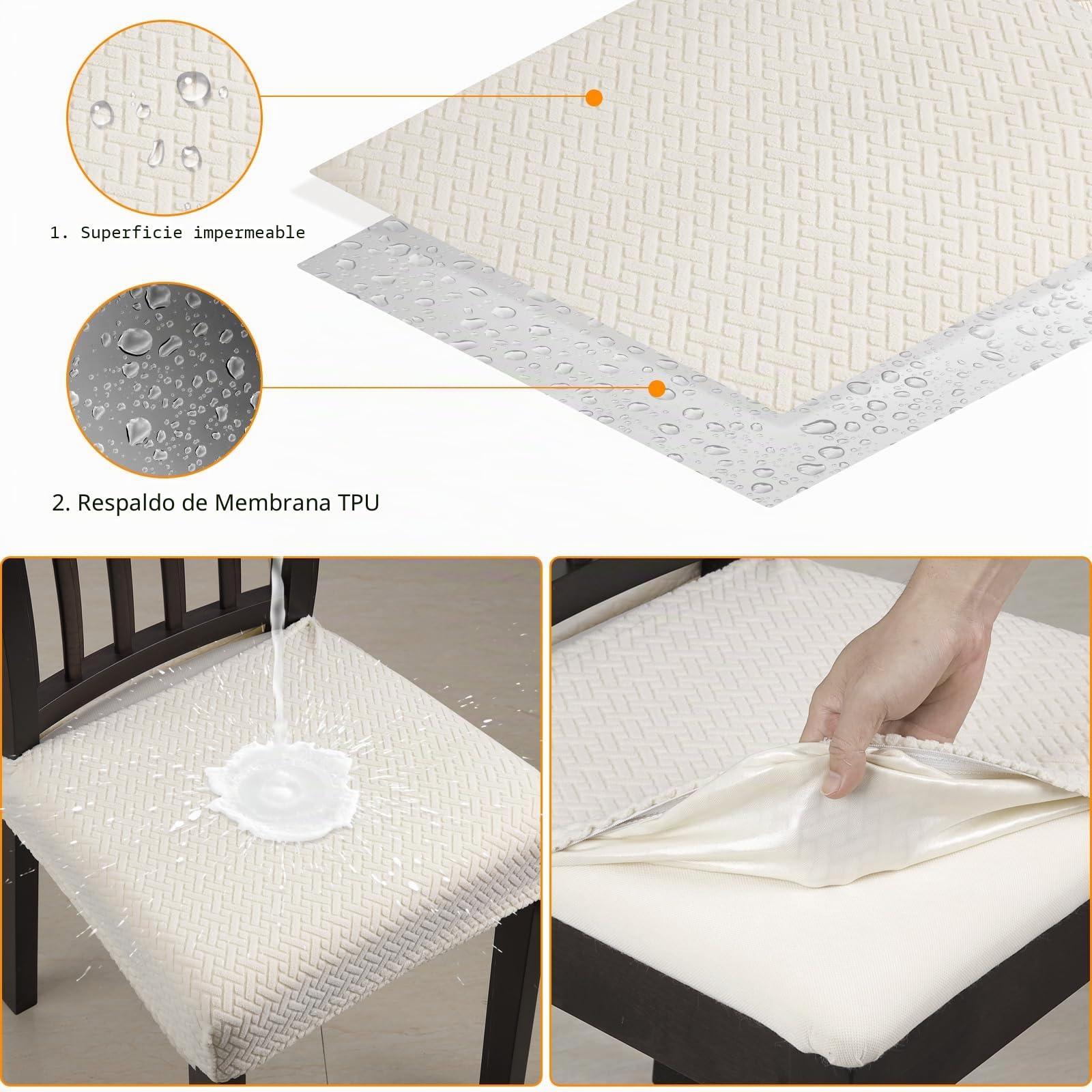 Fuloon Fundas para Sillas, Pack de 6 Fundas Sillas Comedor Impermeable,Fundas Protectoras para Sillas Elasticas,Funda Asiento Silla Desmontables Lavables