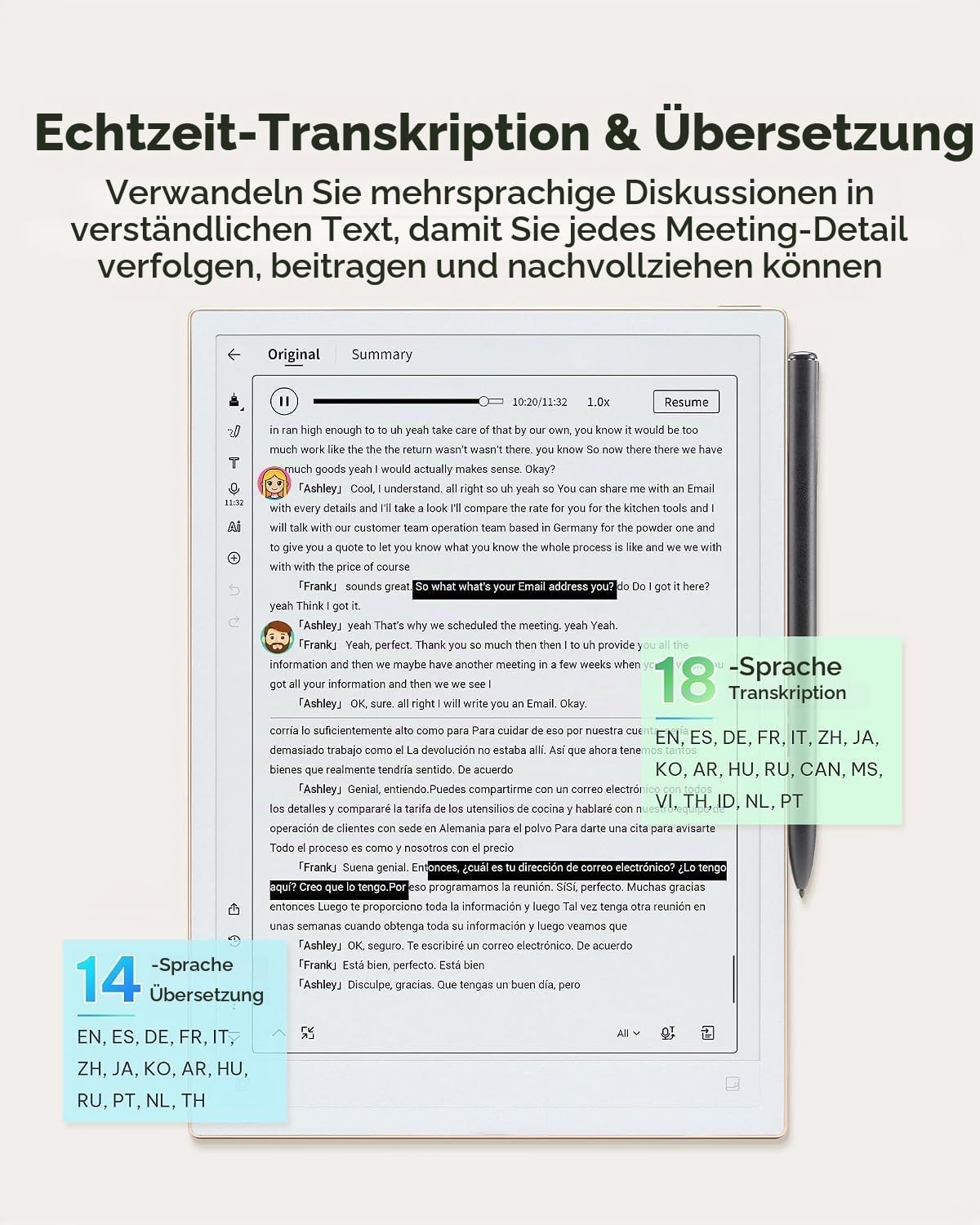 iFLYTEK AINOTE 2, 27,1 cm großer Bildschirm, AI-Note-Taking-Tablet, E-Ink-Tablet, 4,2 mm, elektronisches Notizbuch mit Stift, Sprache-zu-Text-Transkription, mehrsprachige ChatGPT-Unterstützung, für