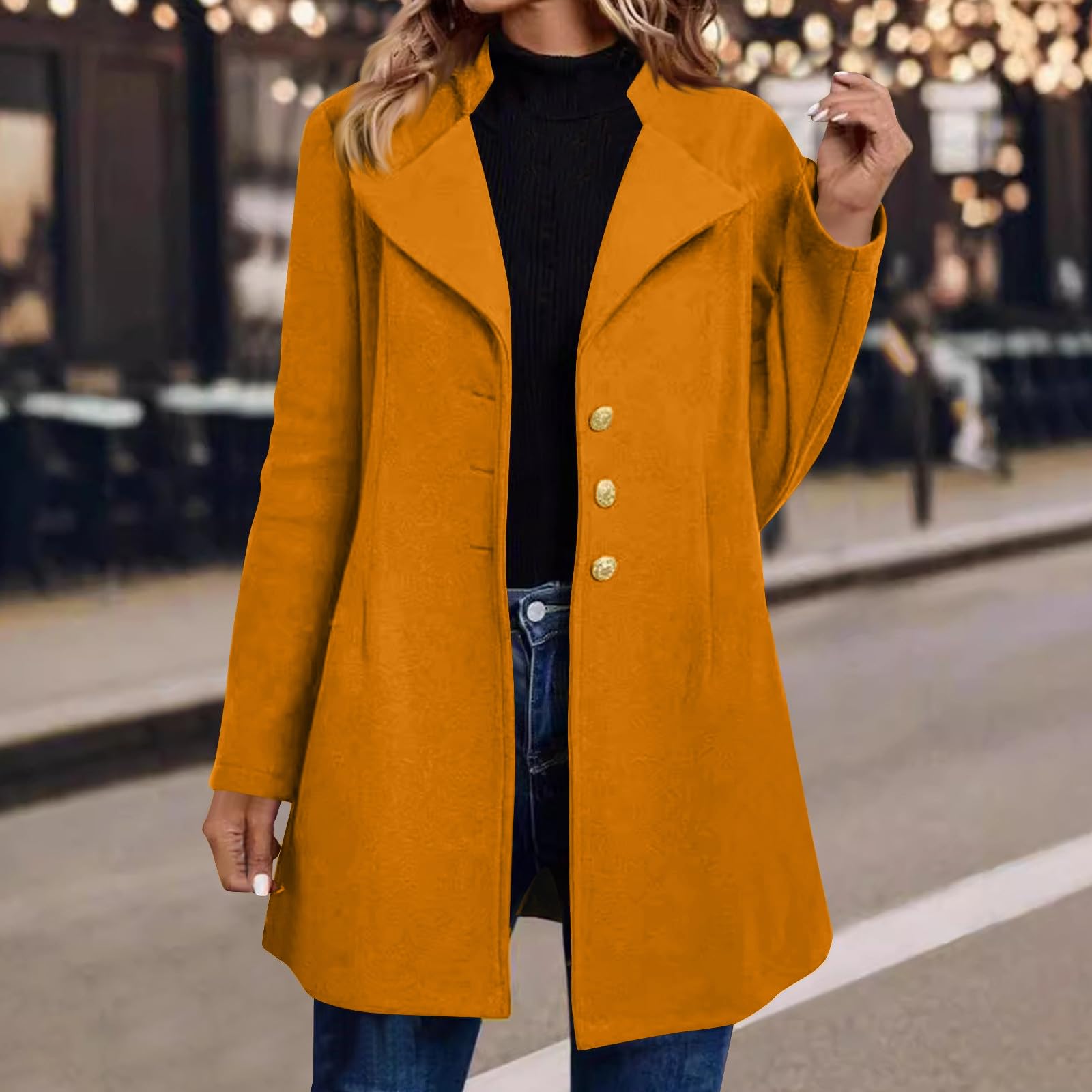 Generisch Wolljacke Damen Winter Wollmantel Mittellang Coat Mit Knöpfen