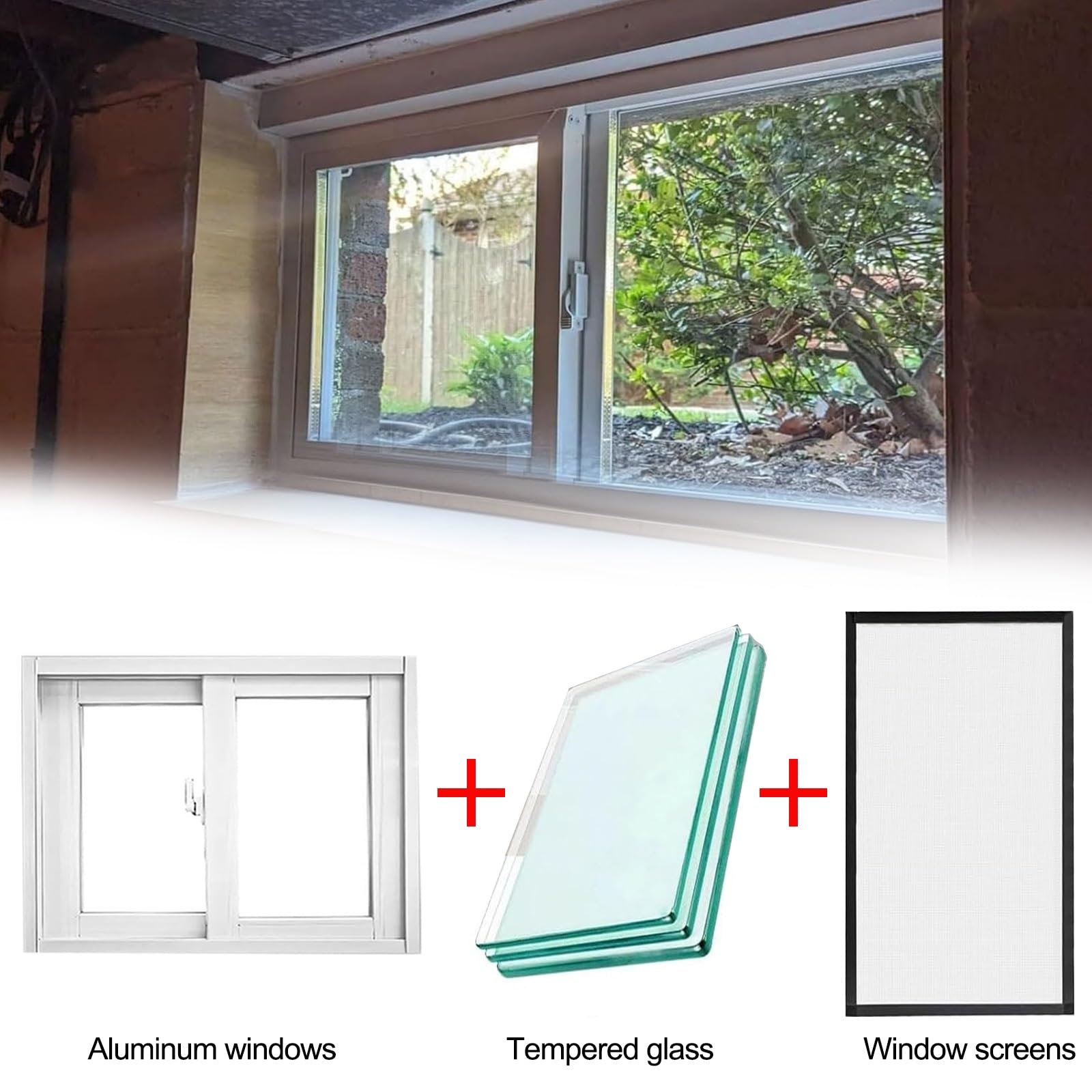 Repuesto de ventana deslizante horizontal para baño y sótano, ventanas abatibles de cristal y pantalla para gallinero, 80 x 120 cm (alto x ancho)