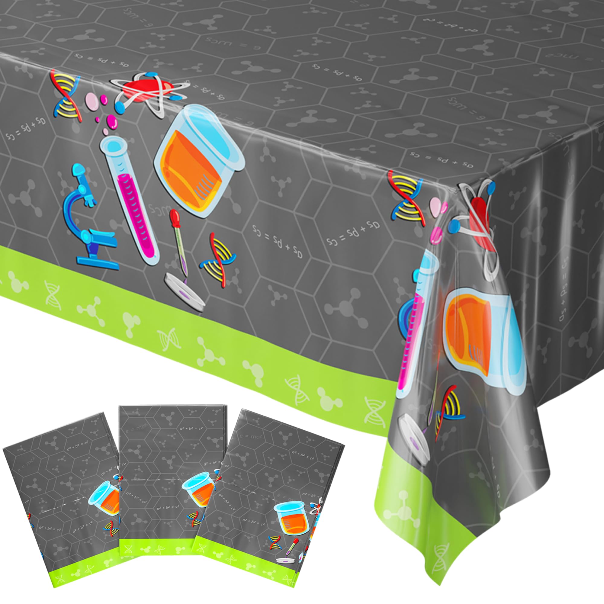 Blue Orchards Science Party Table Covers (Pack of 3) - 54"x108" XL - Durable Science Birthday Party Decorations, Science Tablecloth, Mad Scientist and Chemistry Events, Laboratory Theme Table Cloth