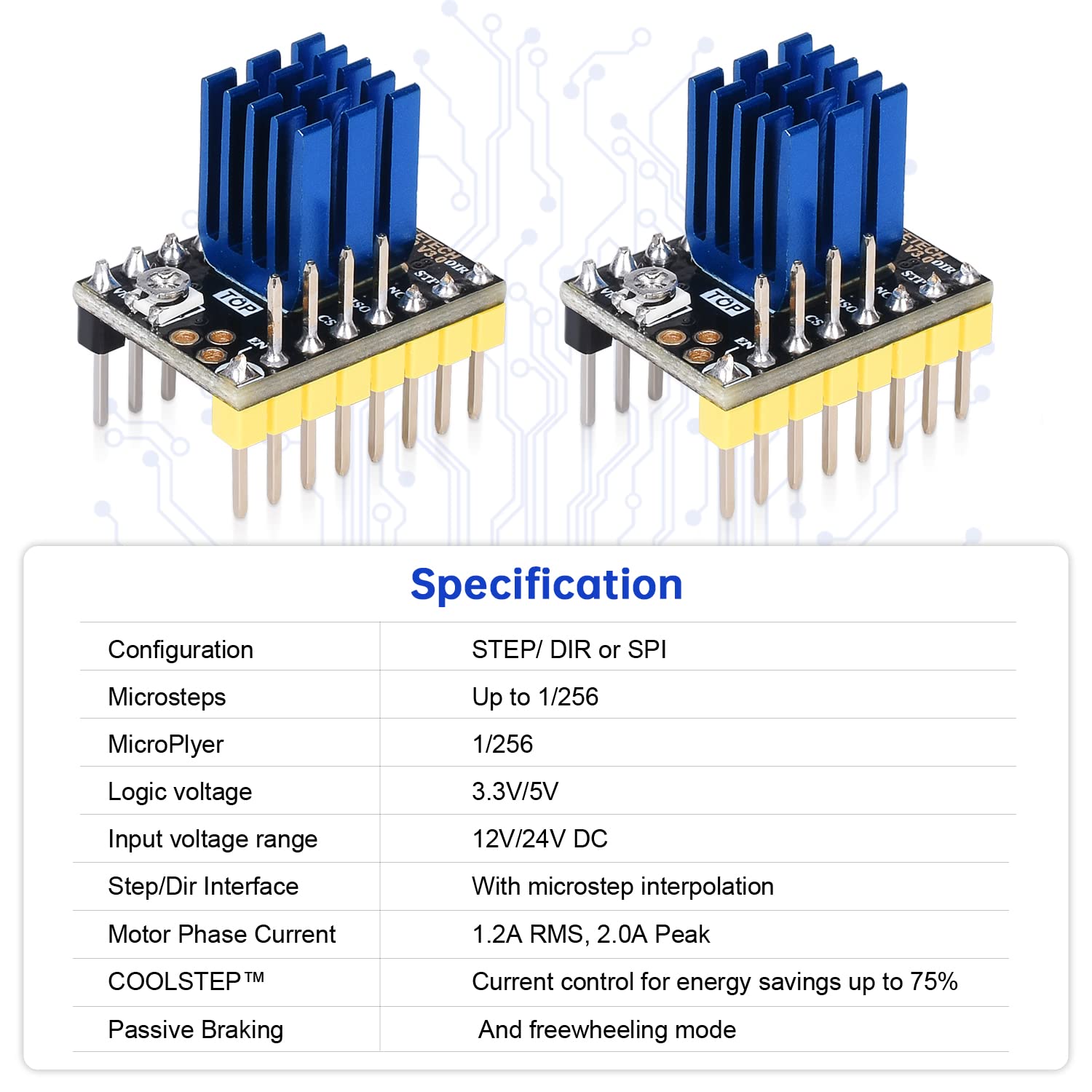 BIQU Ultra-Silence TMC2130 V3.0 SPI Controlador de motor paso a paso con disipador de calor para placa de control SKR V1.3 MKS GEN L rampas 1.6 / 1.5 (4 piezas / juego)