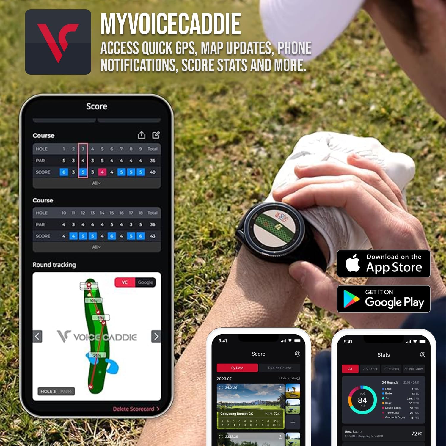 Voice Caddie T9 Premium GPS Golf Watch/Slope Mode/Color Touchscreen/Course View/Green Undulation/Swing Tempo/Auto Score Record /40K Courses