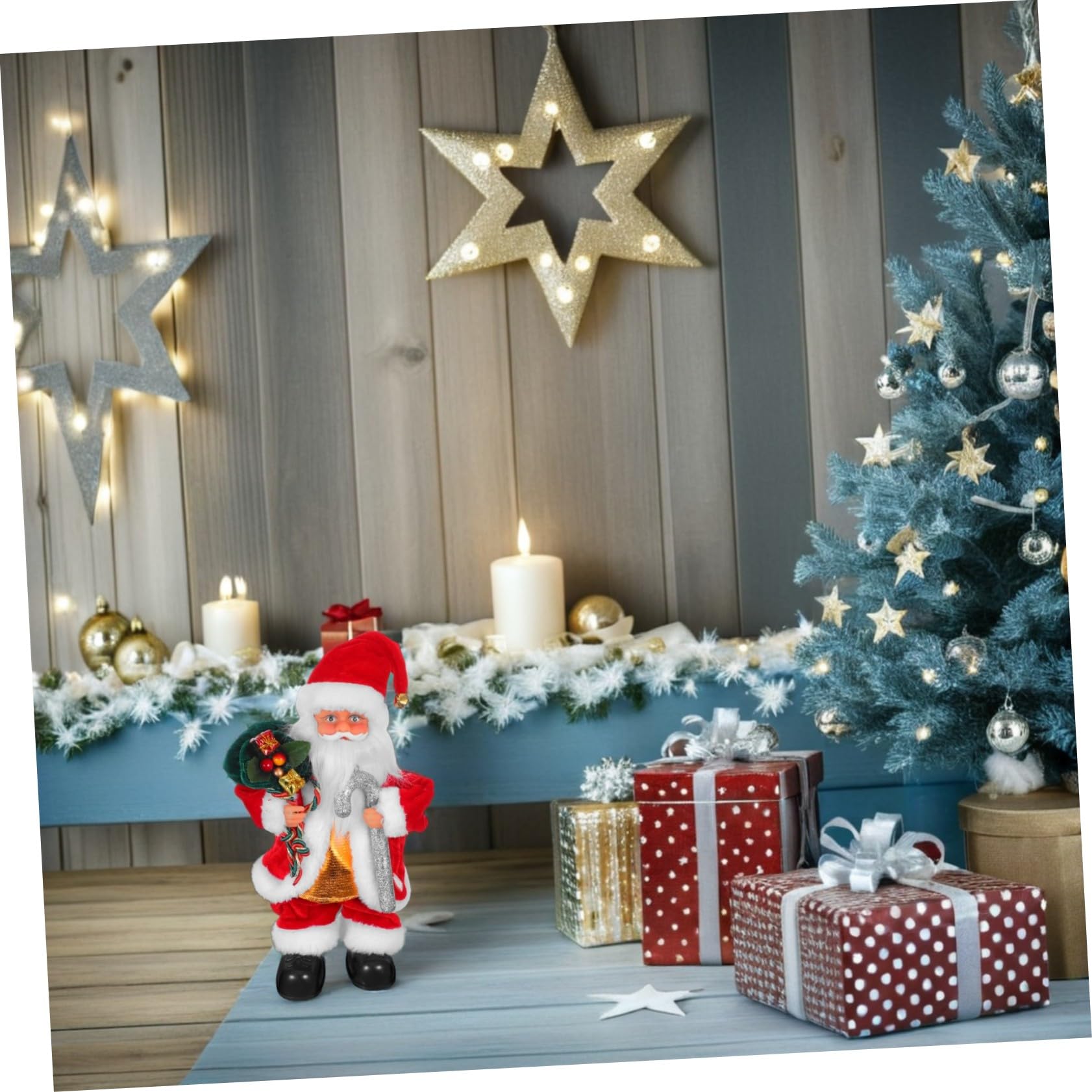 HEMOTON Muñeco Eléctrico de Papá Noel con Música Decoración Navideña para Fiestas Juguete Seguro y Decorativo para Festivo