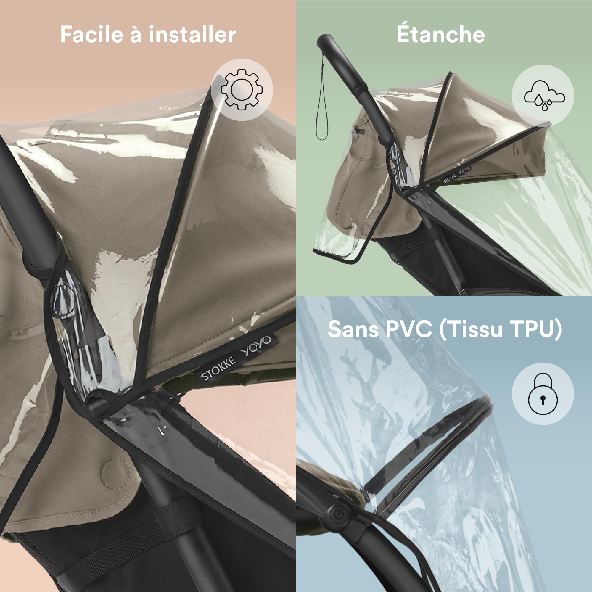 Protection pluie Stokke YOYO 6+ - Design étanche avec tissu sans PVC - Facile à installer et à ranger dans la poussette YOYO