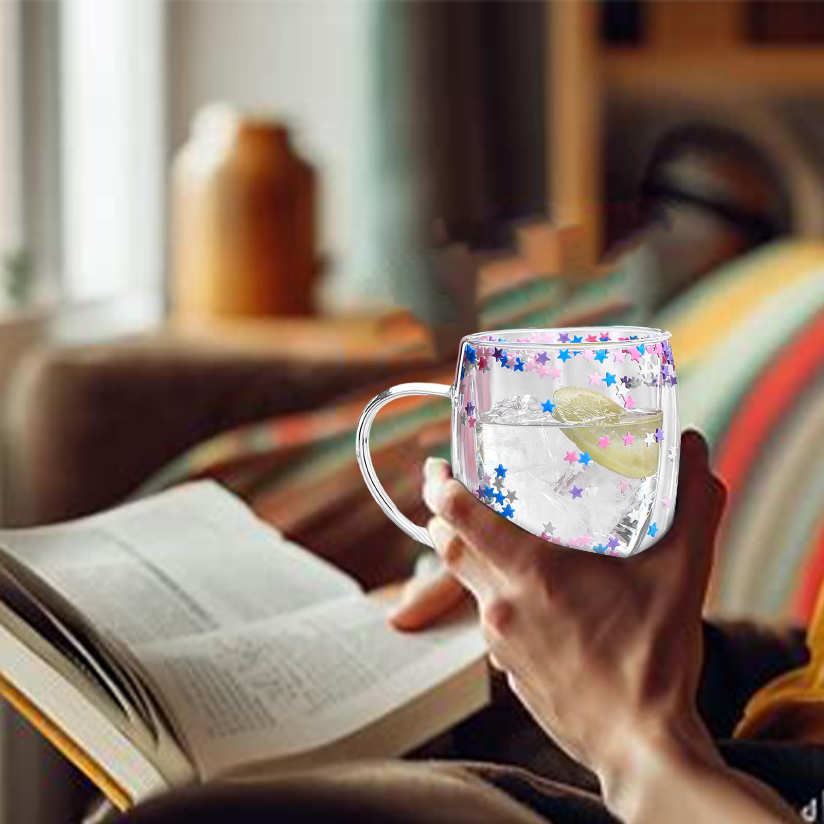 Amazon.com | Generic Double Walled Glass Mugs, 350ml Double Walled Star Coffee  Mug, Insulated Floral Glass Mug with Handles, Aesthetic Tea Cups for Hot  and Cold Beverages, 1: Teacups