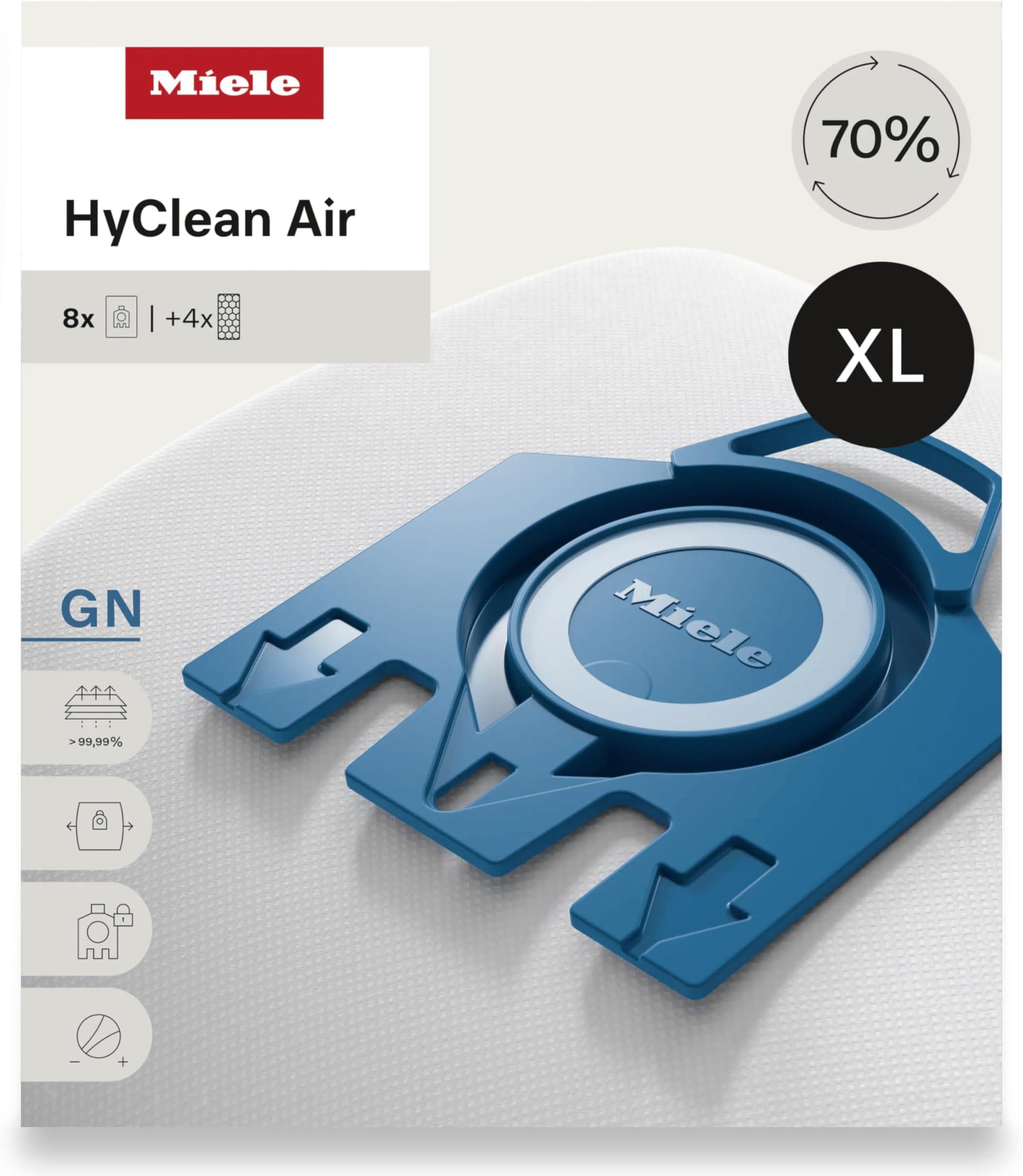 Miele AirClean 3D Efficiency Dust Bag, Type GN, XL Value Pack, 8 Bags and 4 Filters