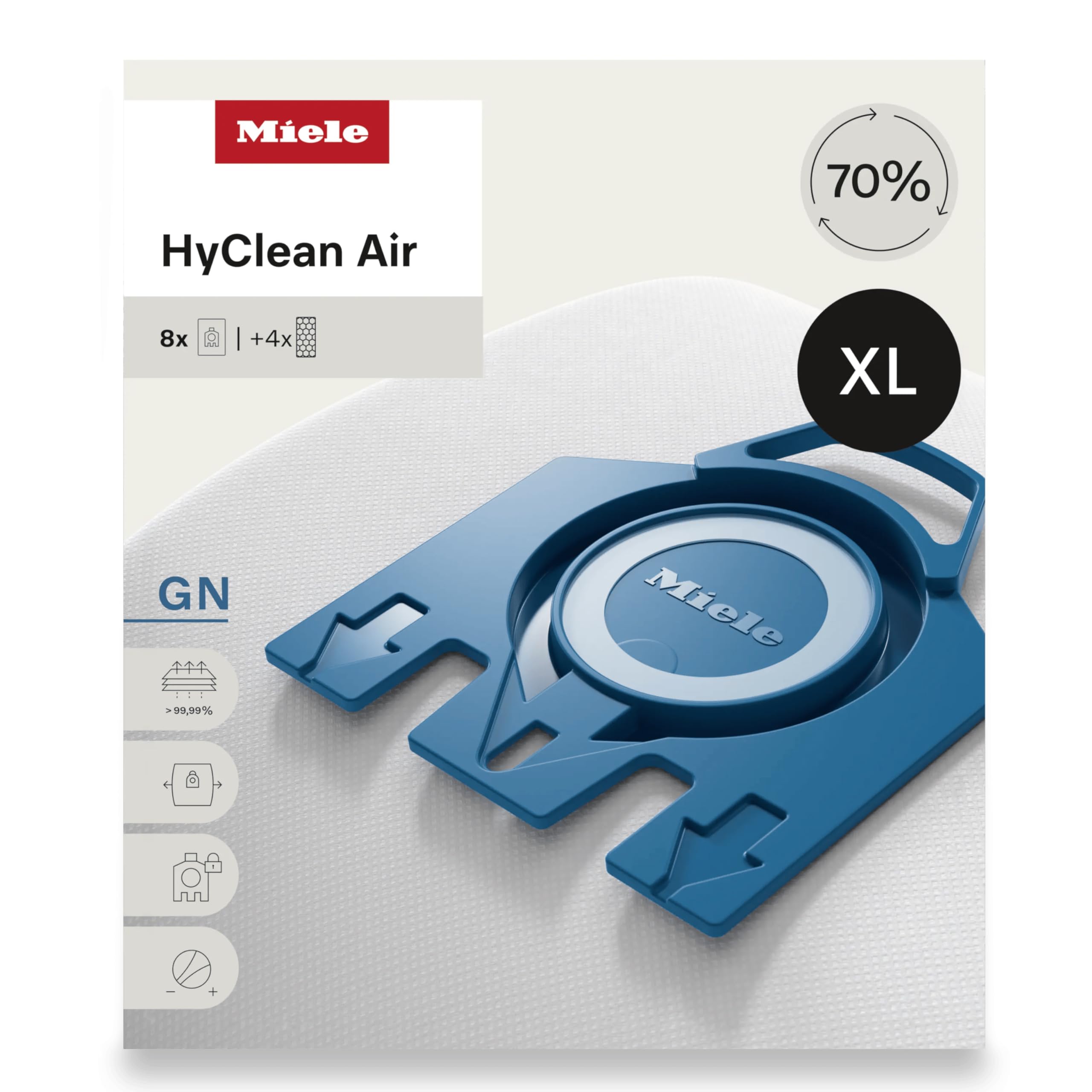 Miele AirClean 3D Efficiency Dust Bag, Type GN, XL Value Pack, 8 Bags and 4 Filters