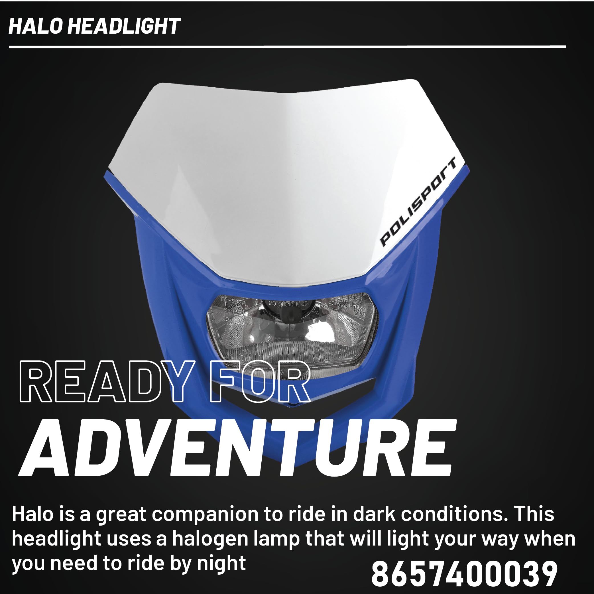Polisport 8657400042 - Faro Delantero HALO de Polipropileno con lámpara de halógeno Compatible con Todos los Modelos de Motocross/Enduro en Color Blanco/Amarillo Fluor