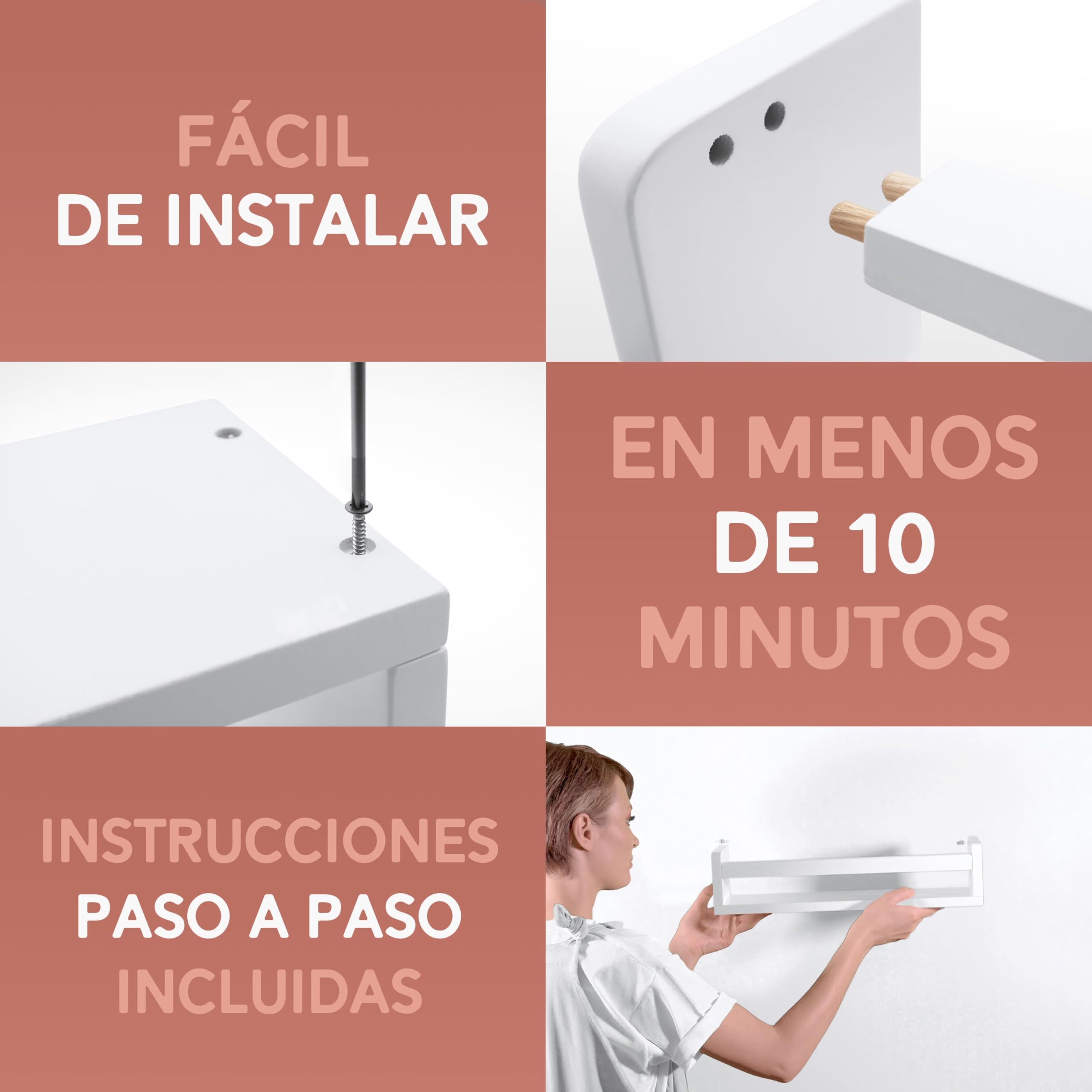 NATURE SUPPLIES - Juego de 3 estantes de Pared de Madera Maciza Blanca - Cuarto de bebé - Ideal para Libros y Juguetes
