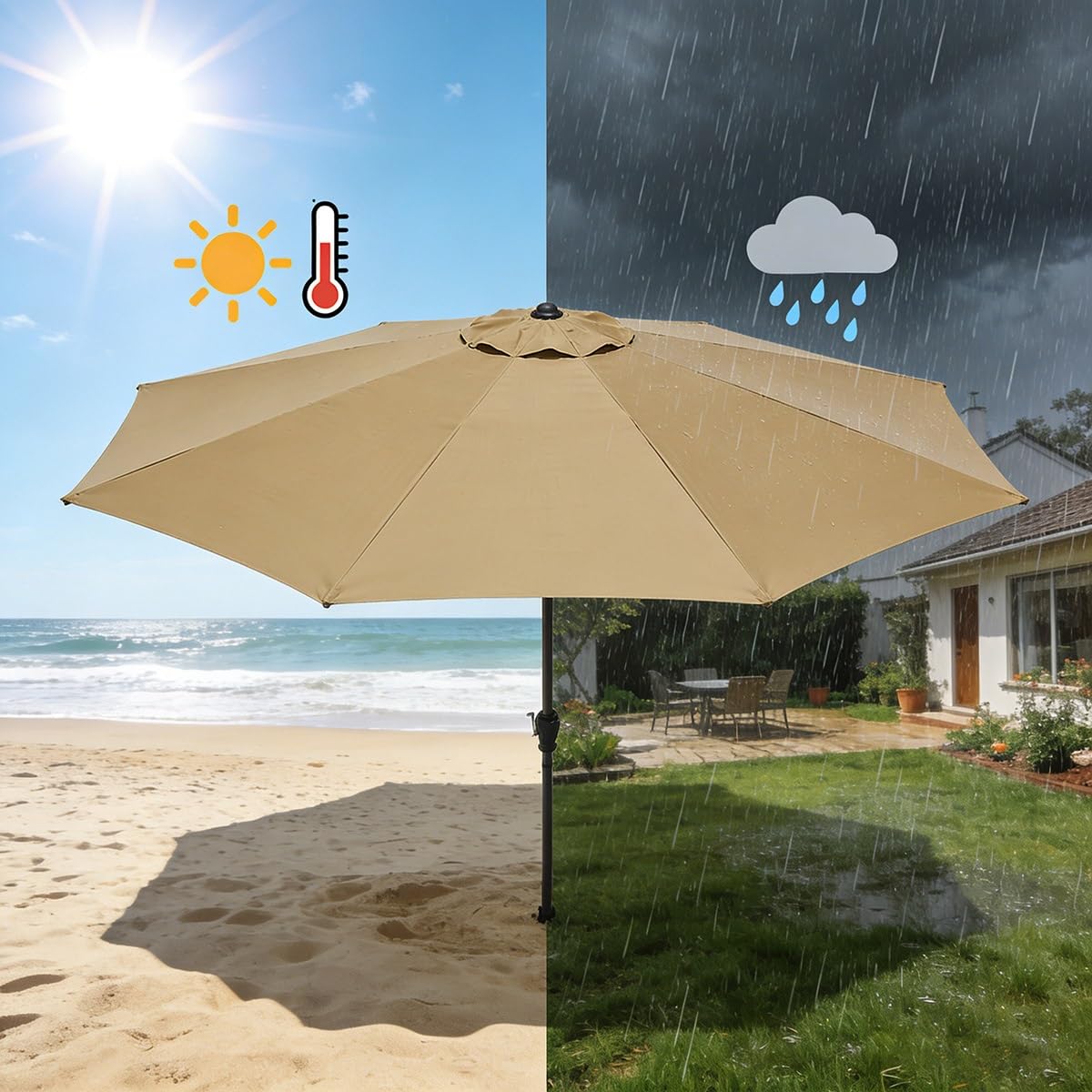 Generico 2.5m 2.8m 3.0m 3.5m 4.0m Telo di Ricambio per Ombrellone da Giardino 8/6 Stecche Impermeabile Anti UV, Copertura di Ricambio per Esterni, Giardino, Spiaggia Solo Tettuccio