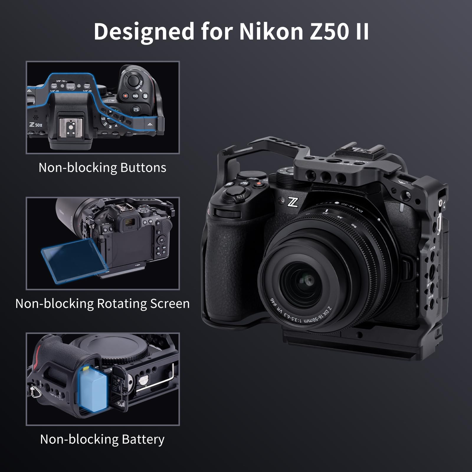 Amazon.com : Nitze Z50II Cage for Nikon Z50 II with 2 Built-in