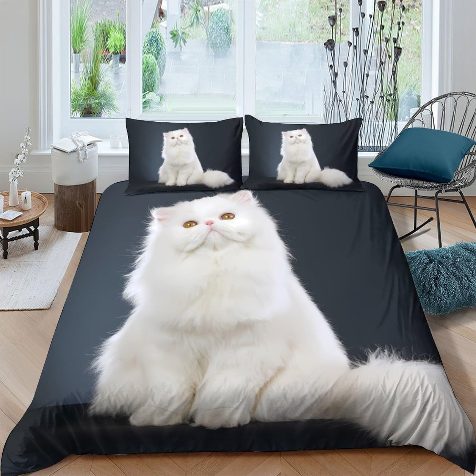 Ctjqhvkz Style-6 3D Printed White Fluffy Cat Fitted Sheet Microfiber Soft Bed Cover For Bedroom Dorm Mattress Protection Decor Single（135X200cm）