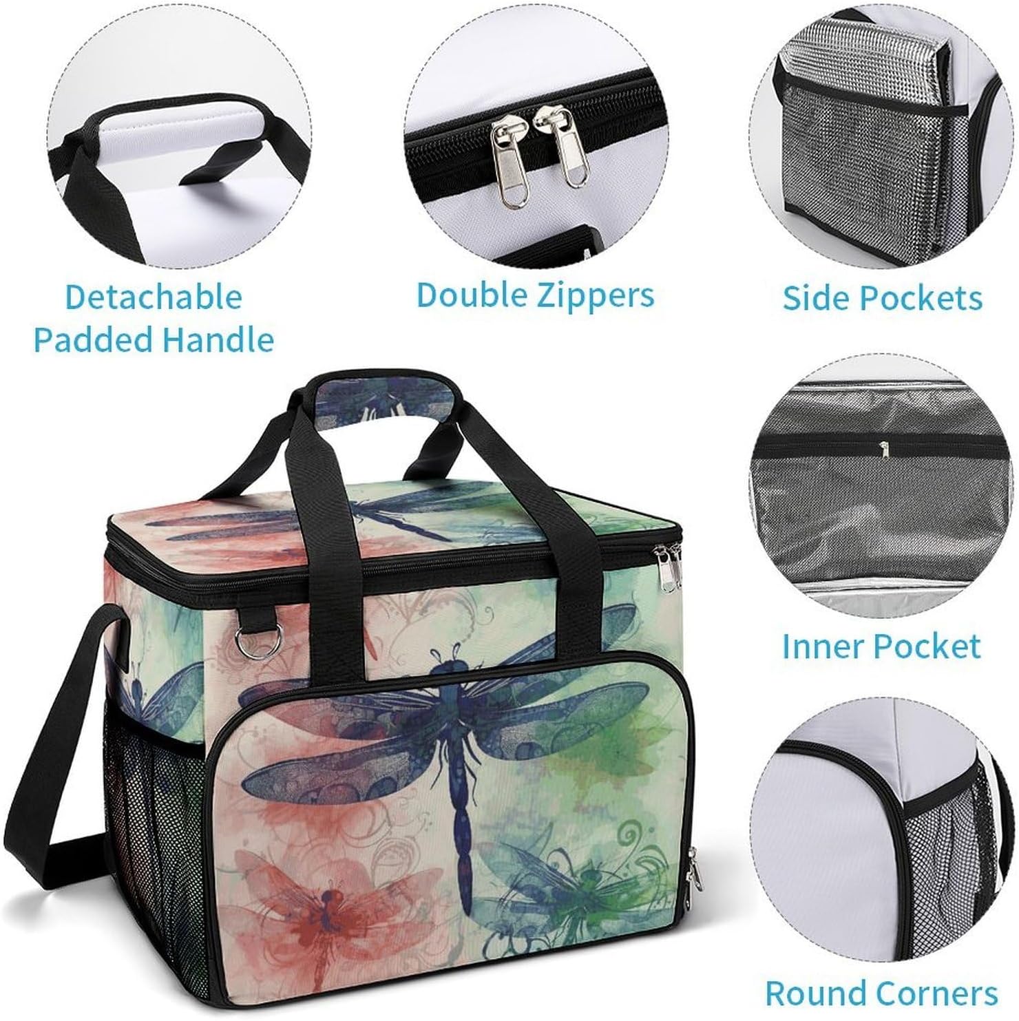 Insulated Picnic Backpack Tote Bag, Large Capacity 30L Modern Dragonfly Cooler Bag Leakproof Beach Bags Portable Lunch Box Waterproof Picnic Basket for Beach Camping BBQ