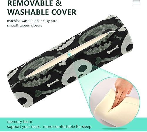 Miniatura 3 de Halloween Skulls and Bones Spooky Green Bolster Pillow for Couch Neck Roll Pillow Form Long Round Pillow for Neck Support Pillow Cylinder Pillows
