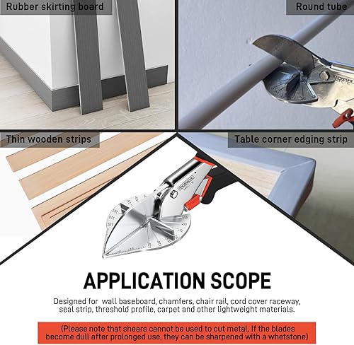 Miniatura 6 de TOWOT Tijeras de inglete, cortador de inglete angular, tijeras multifuncionales para corte angular, ajustables de 45 a 135 grados con bloqueo de