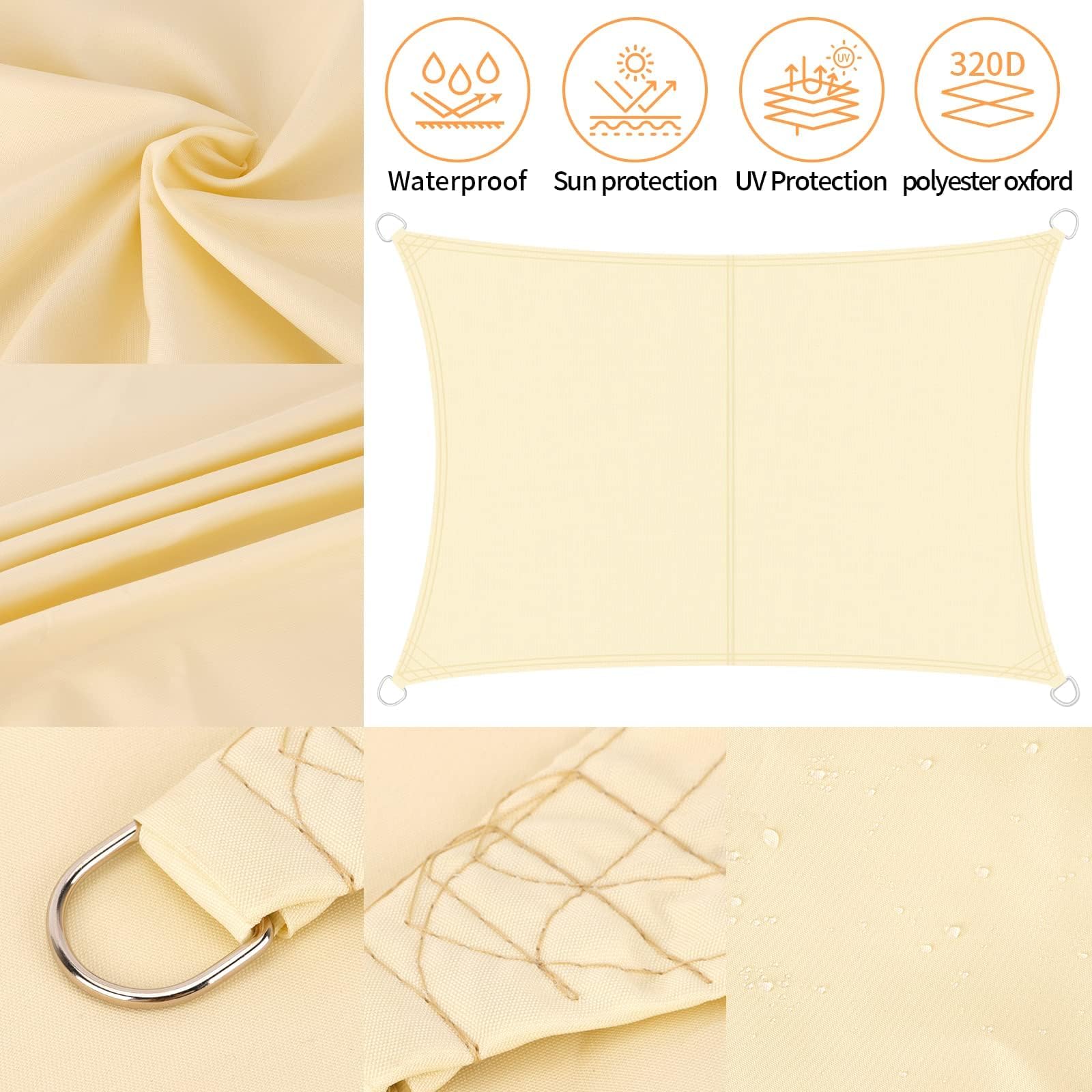 MAILLARD Żagiel przeciwsłoneczny 2 x 3 m, kwadratowy, chroniący przed słońcem, HDPE, odporny na rozdarcia, wiatroodporny, odporny na promieniowanie UV, oddychający, z linką,do ogrodów