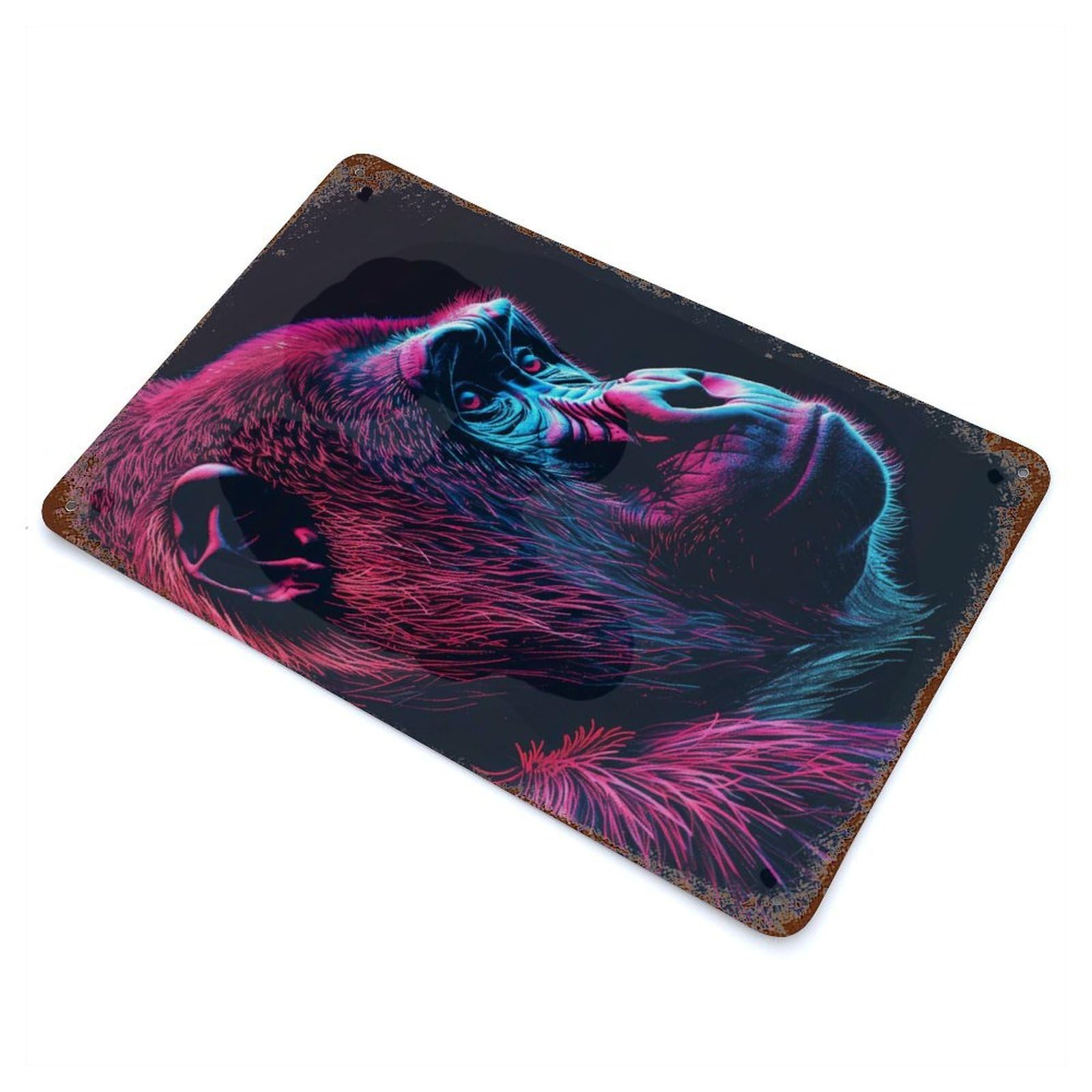 Gorilla Neon Animal Rusty Metal Tin Sign 11.8"x7.9", Ideal for Farmhouse, Kitchen And Entryway Decor