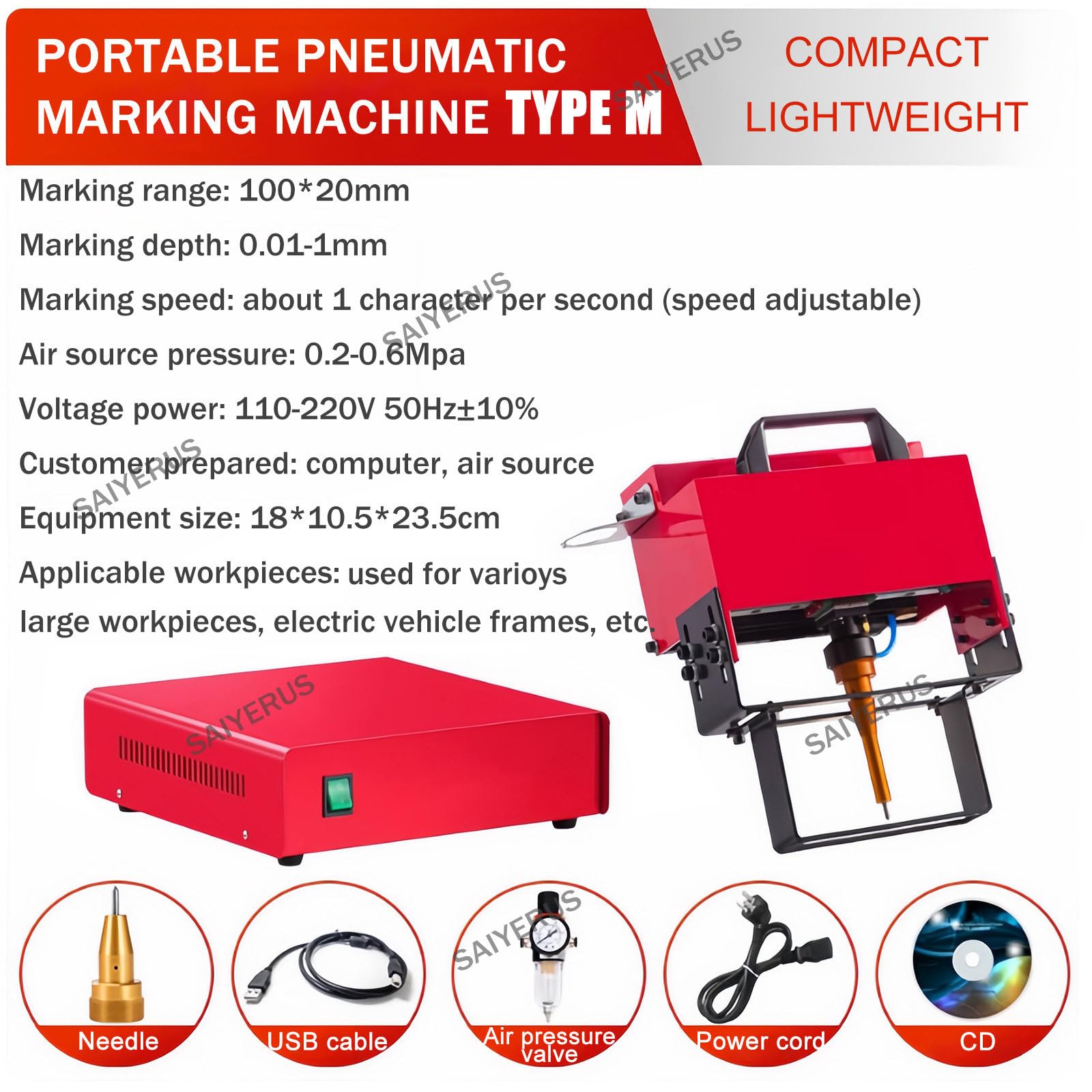 Macchina per Marcatura Pneumatica Macchina per Marcatura a Punti Pneumatica Portatile Macchina per Incidere Su Metalli, per Codice VIN Numero di Telaio Marcatura di Telai Automobilistici,M 100x20mm