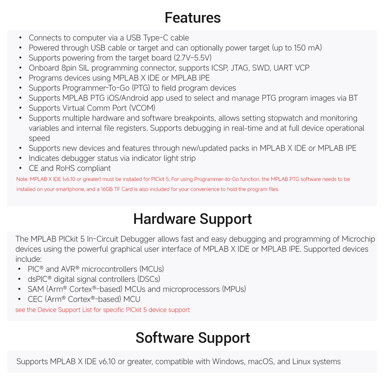LUCKFOX PICkit 5 Debugger Programmer, Programmer-to-Go with TF Card, Type-C Port, Supports MPLAB X IDE v6.10, Compatible with Windows/macOS/Linux Systems