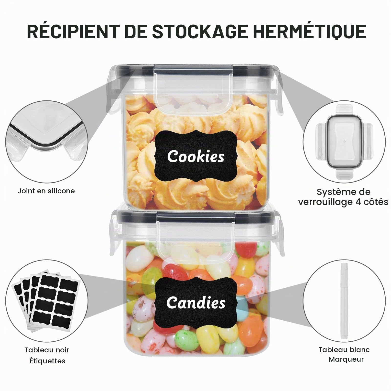 Lot de 12 Récipient Hermétique Alimentaire en PP sans BPA avec Couvercle Verrouillé Étanche, Boîte Rangement Cuisine Empilable Boîte de Conservation des Céréales avec 32 Étiquettes&Pen