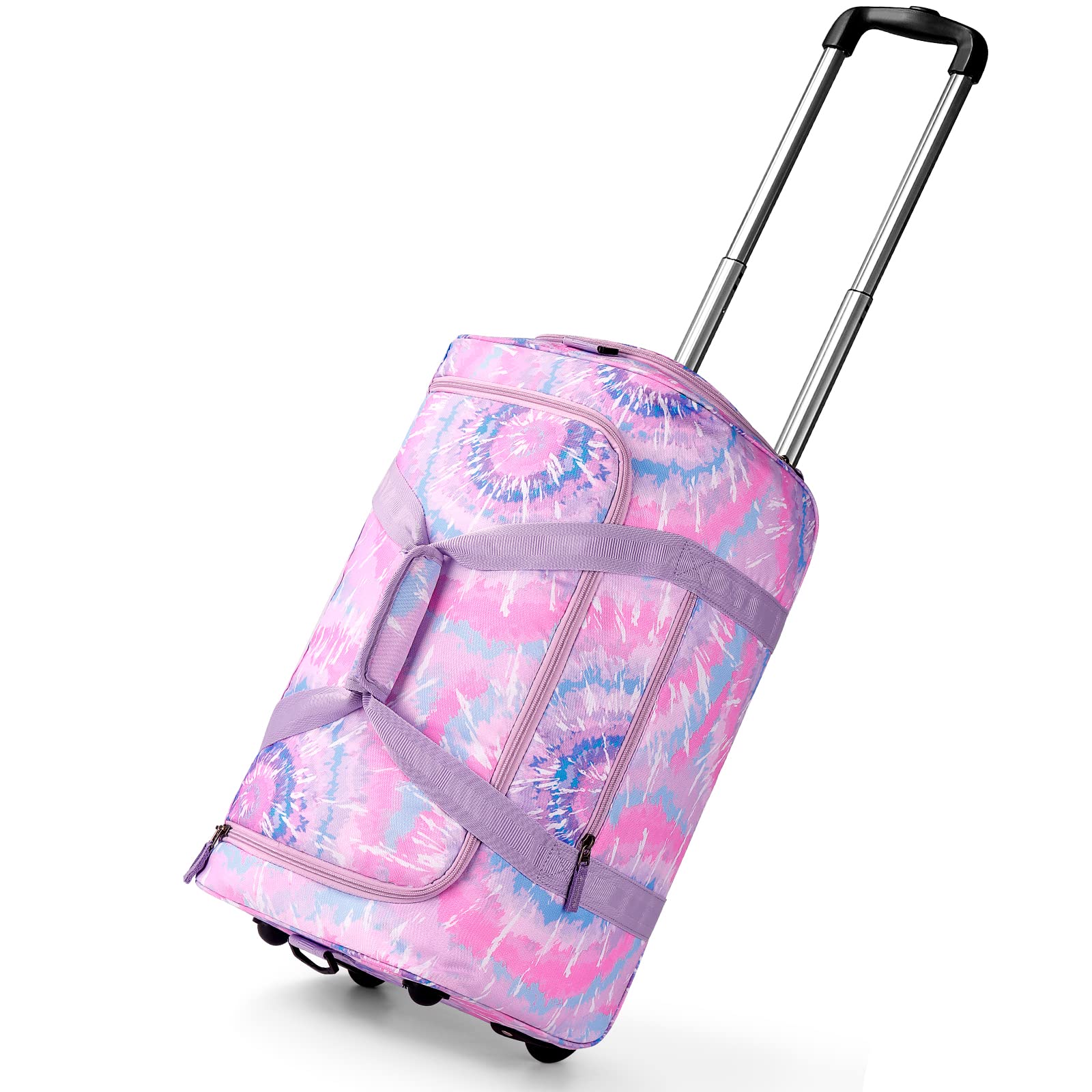 Choco Mocha Girls Tie Dye Suitcase with Wheels Kids Purple Rolling Duffle Bag for Camping Teen Girls Toddler Luggage Bag for Travel, 22inch