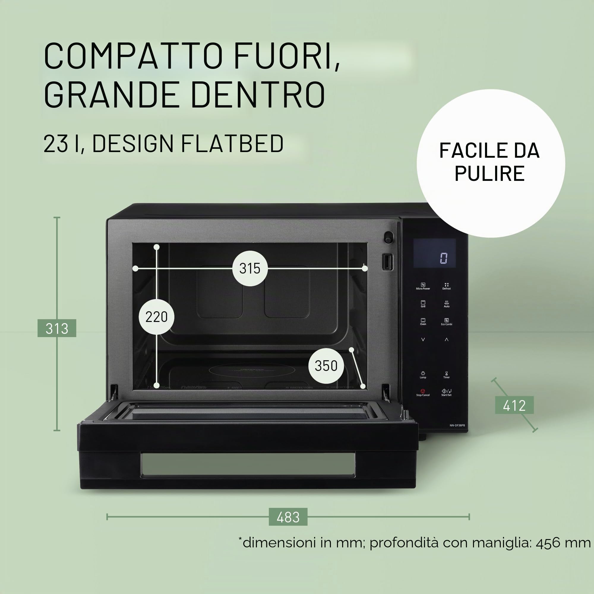 Panasonic NN-DF38PBEPG Forno Combinato Microonde e Grill, 1000W, 23L, Tecnologia Inverter, Modalità Eco Combi, 16 Programmi Automatici e Scongelamento, Vassoio Smaltato, Griglia Metallica, Nero