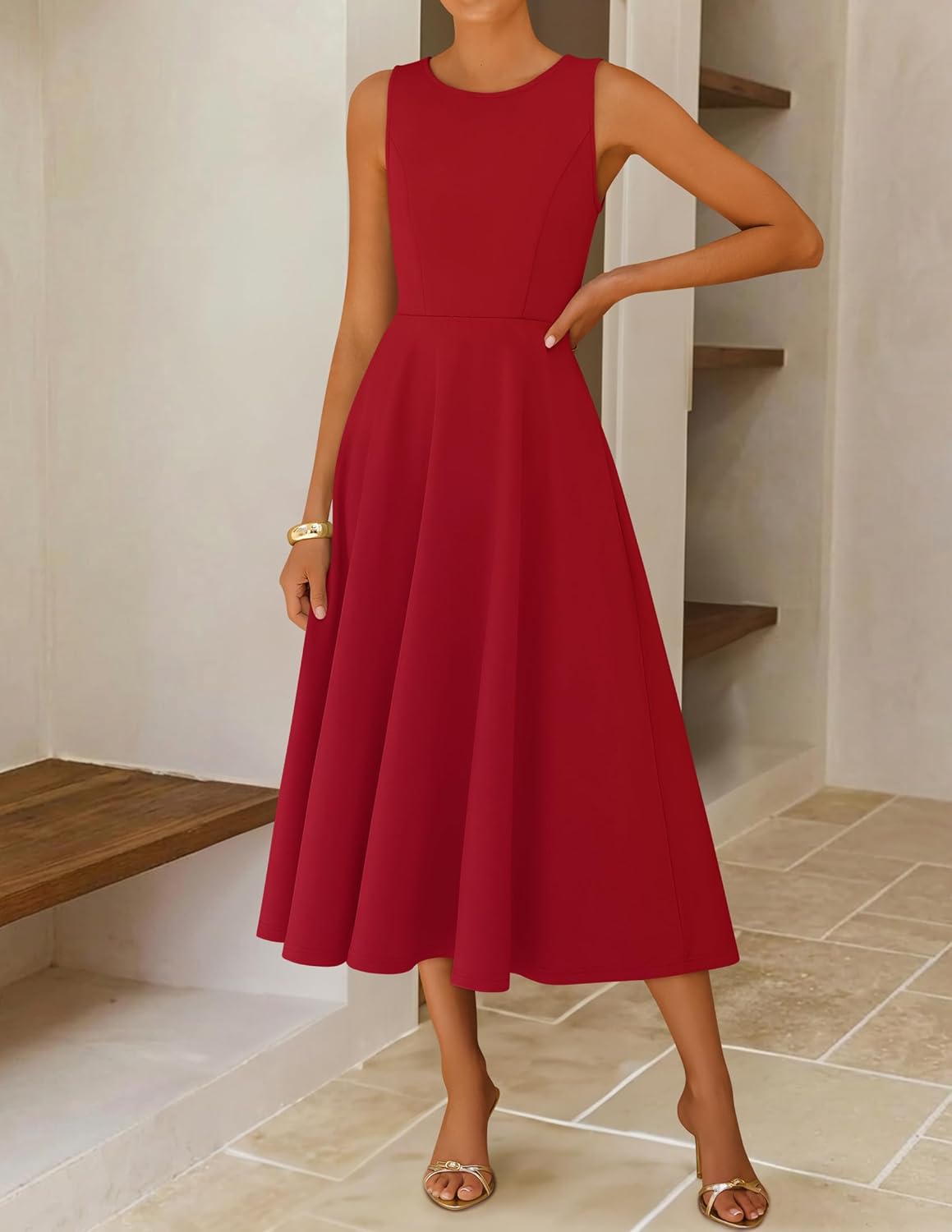 ZESICA Women's Summer Formal Midi Dresses 2026 Spring Sleeveless A Line Elegant Flowy Wedding Guest Cocktail Party Dress - Image 2