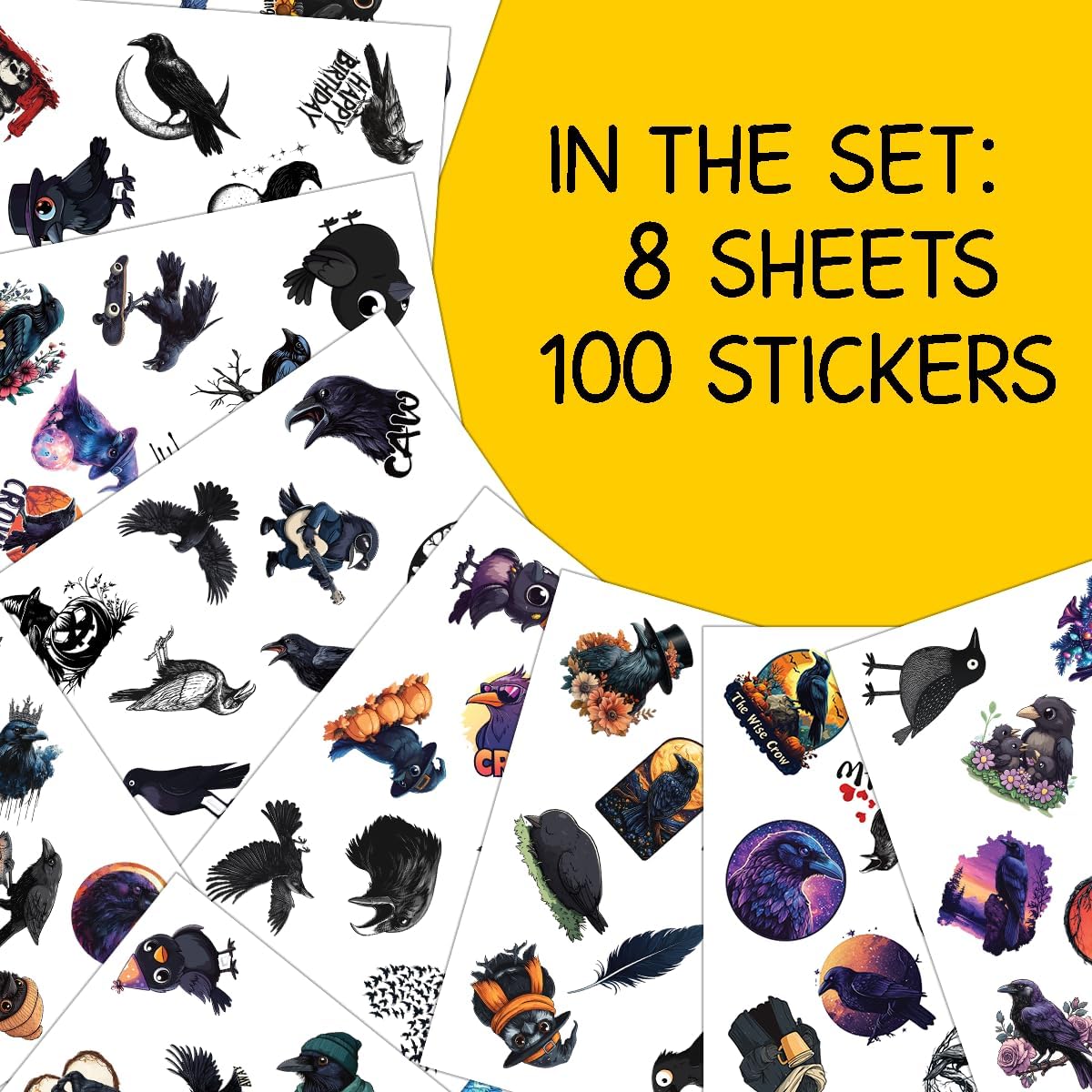 100pcs Crow Stickers - Cute Raven Stickers Waterproof Decals for Water Bottles Laptop Luggage Computer Scrapbooking Teens Adults Girls Funny Party Birthday Decorations image 2