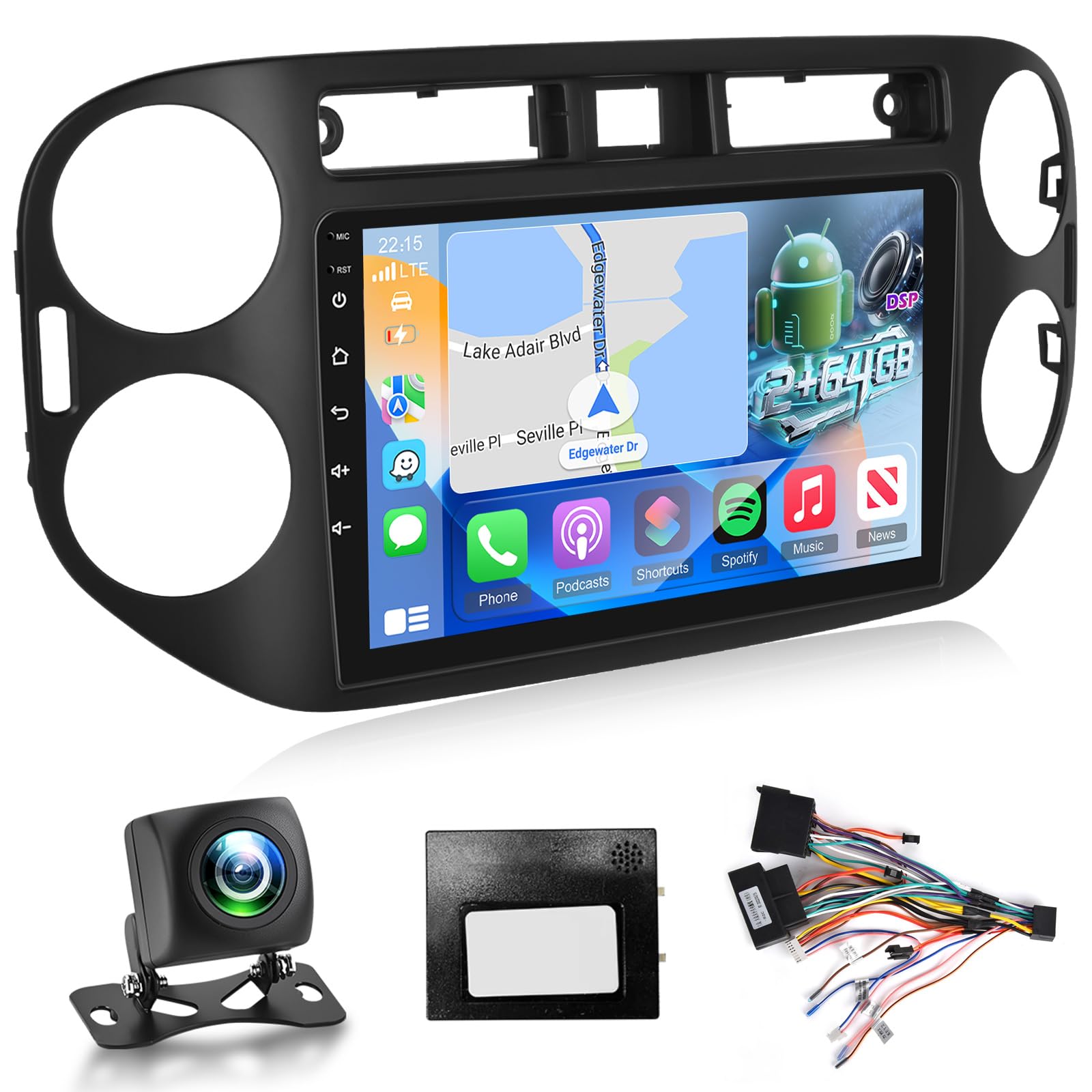 Photo 1 of [4+128G] Android Radio for VW Tiguan 2006-2016: NHOPEEW 9 inch Incell Touchscreen VW Tiguan Radio - Wireless Carplay & Android Auto, 5G/WiFi, GPS, EQ, BT 5.0, Custom Homepage + Backup Camera