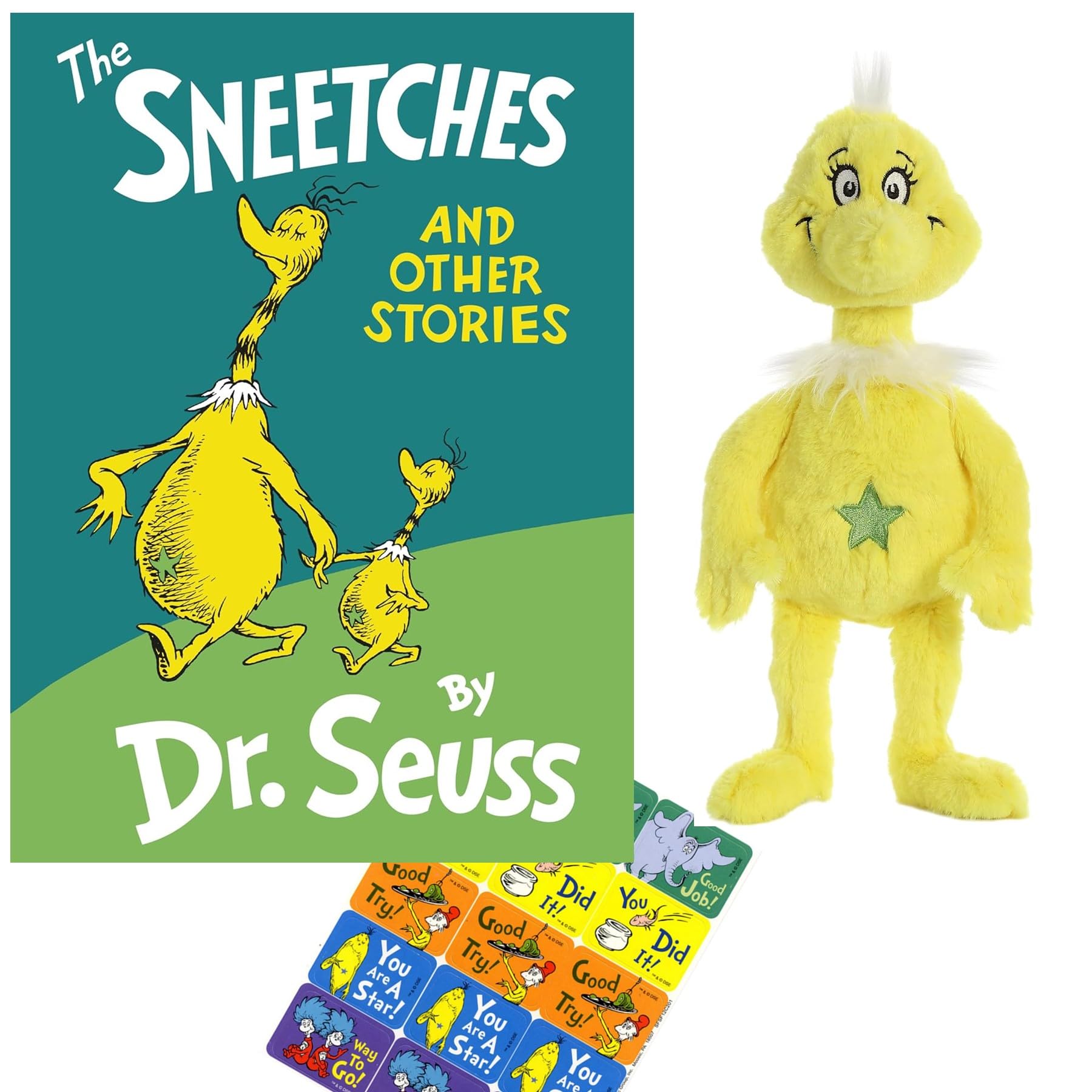 Dr. Seuss Character Sneetch Gift Set includes The Sneetches and Other Stories Hardcover, Whimsical Sneetch Plush Stuffed Animal, and Stickers (Encourages Creativity, Diversity and Imagination)
