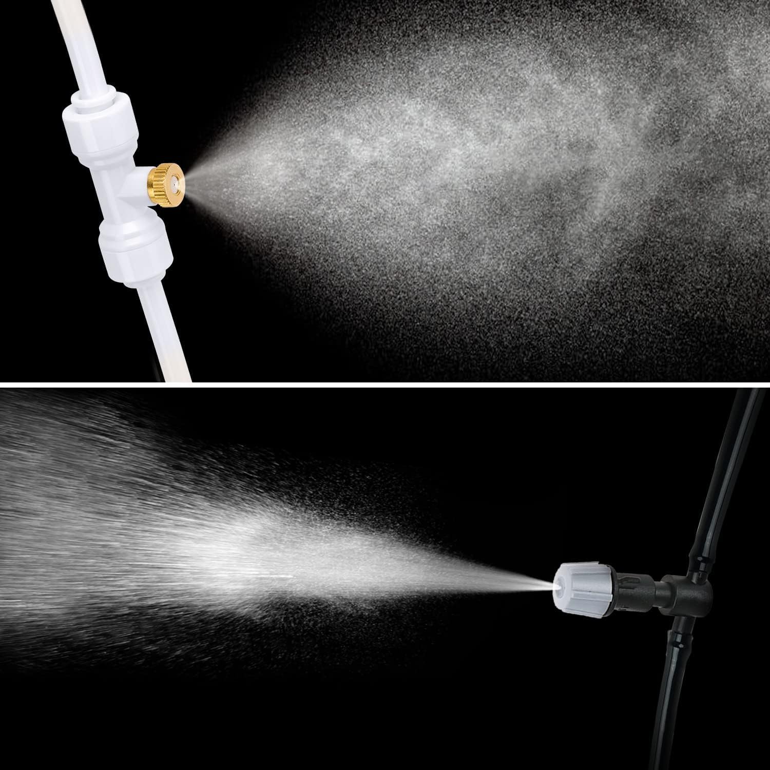 10m Kit d’Irrigation Système avec 10 Buses de Brume avec Joint en T,Système de Refroidissement parbrumisateur par Brouillard pour Jardin,Serre(Blanc