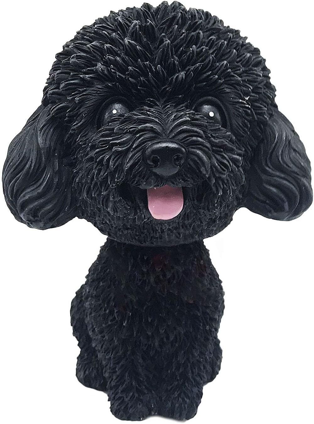 IBWell Mini Resin Bobbing-Head Dog for Car Dash Board Decor,Dashboard Doggy Puppy Toy with Adhesive Tab（Poodle） (Black-No Bowtie)